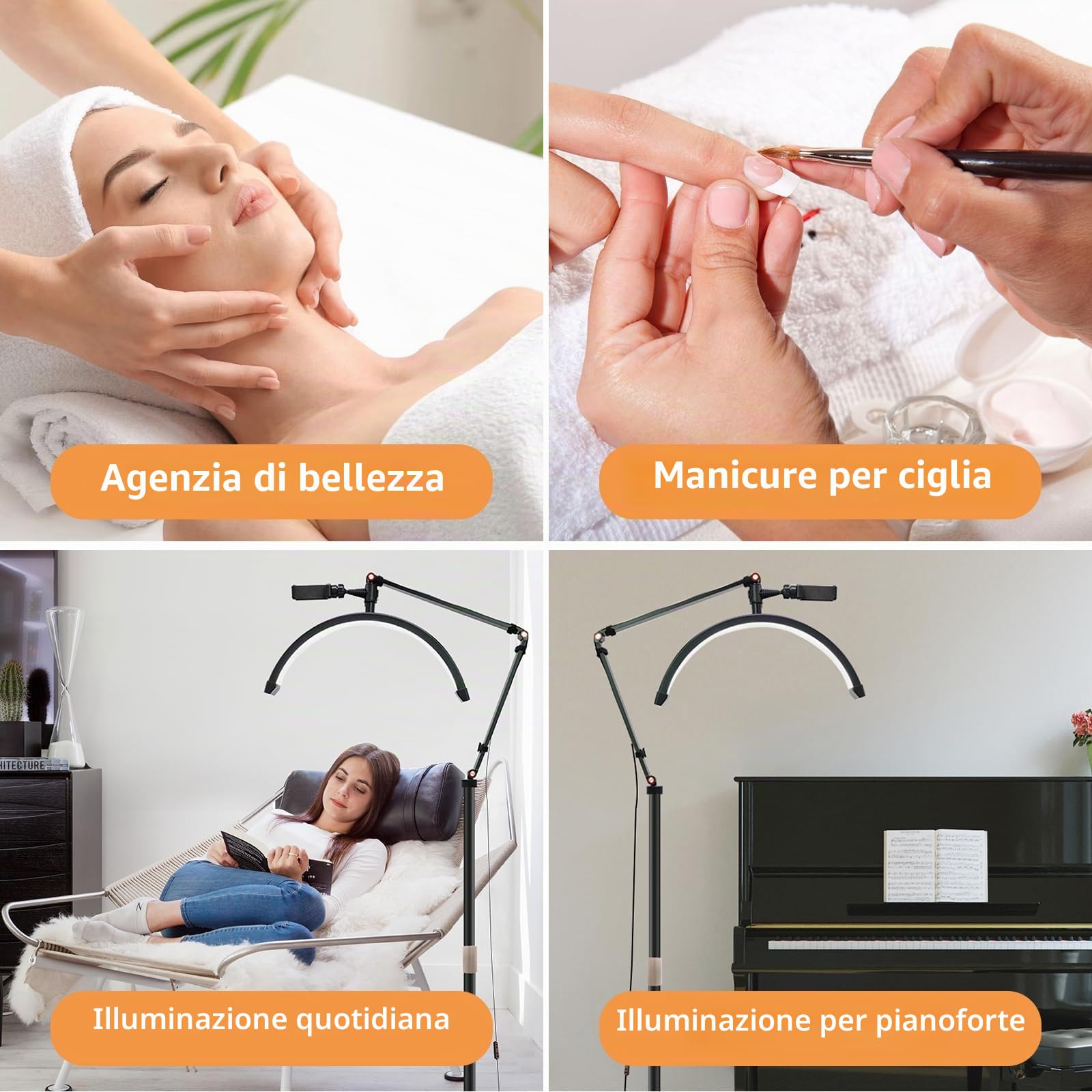Lampada a mezza luna a LED, lampada da 36 W, lampada per ciglia con testa regolabile a 360 gradi, 3000 K-6000 K, per tatuatori, studi di bellezza.