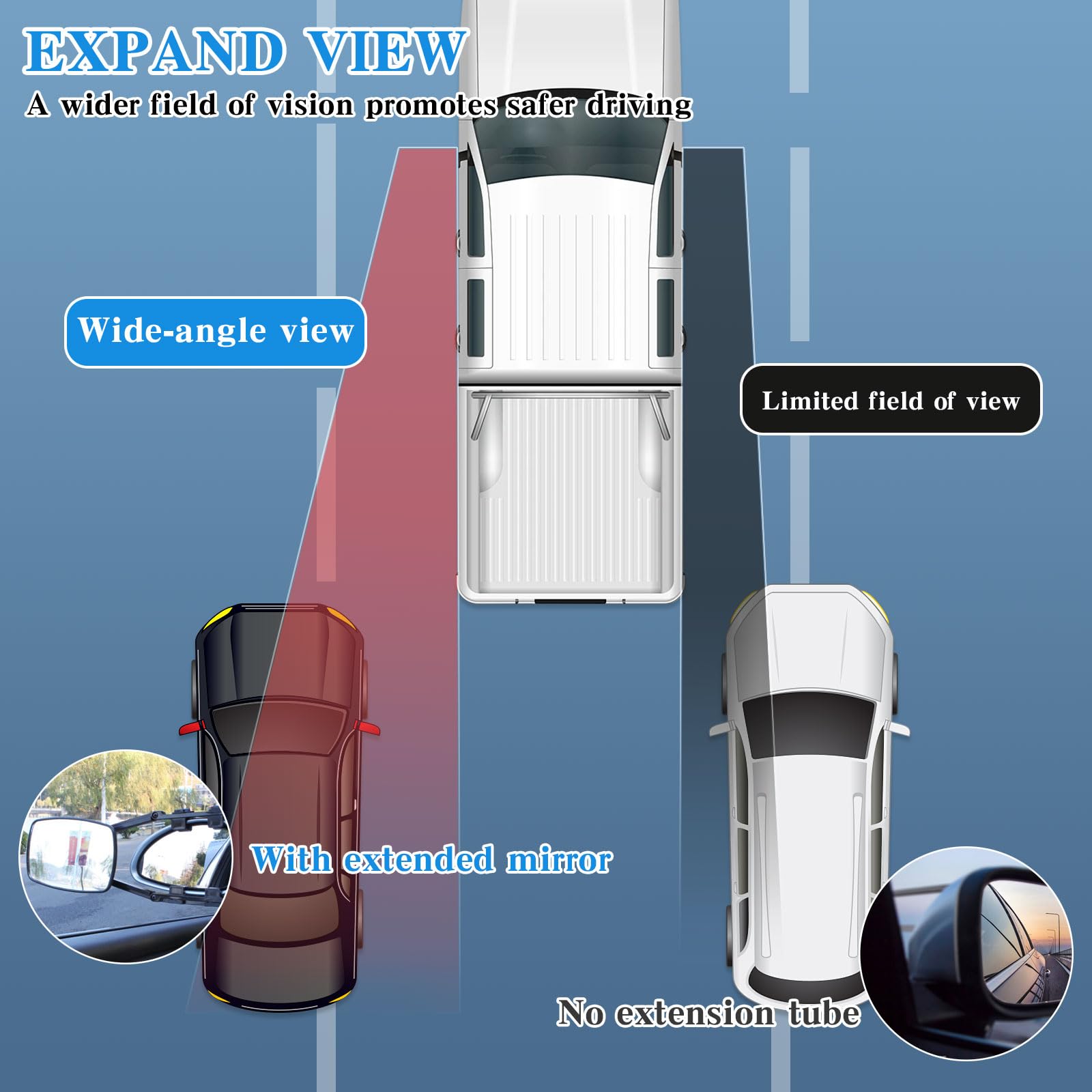 Espejos de caravana, 2 piezas, espejos exteriores bilaterales universales para caravanas, con extensión giratoria y mosquetón, espejo convexo para todas las caravanas y vehículos comunes