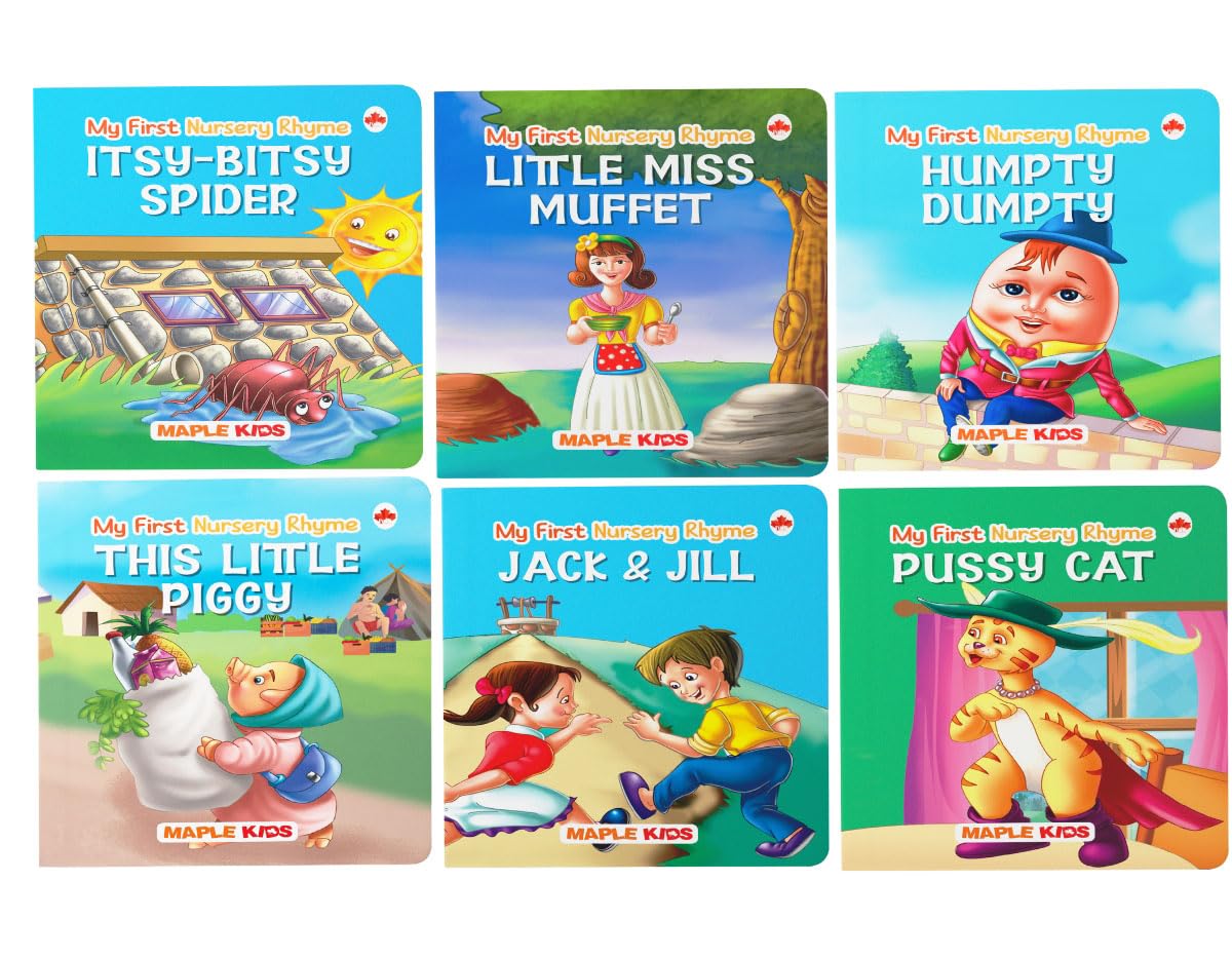 My First Illustrated Library Nursery Rhymes (Set of 6 Books) - Board Books - Jack and Jill, Pussy Cat, Humpty Dumpty, The Little Piggy, Little Miss Muffet, Itsy Bitsy Spider - Age 0-2 Years
