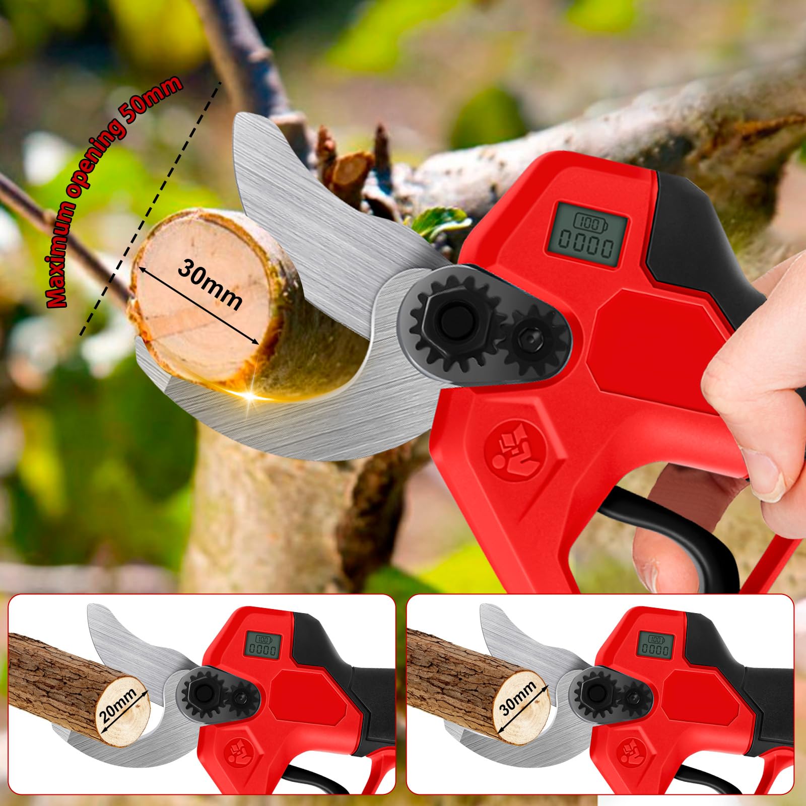 Bezprzewodowe nożyce do gałęzi, bezszczotkowe nożyce ogrodowe, kompatybilne z akumulatorem Milwaukee 18 V, średnica cięcia 30 mm, nożyce do drzew z zapasowym ostrzem do łatwego ogrodnictwa i
