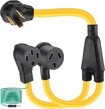 Tellegloww 30 Amp Dryer Y Splitter to RV/EV NEMA 10-30P to 14-50R/10-30R 3 Prong 30A to 4 Prong 50 A Y Adapter Cord for EV Charging Dryer 10 AWG with Safety Ground Wire, 3FTYellow