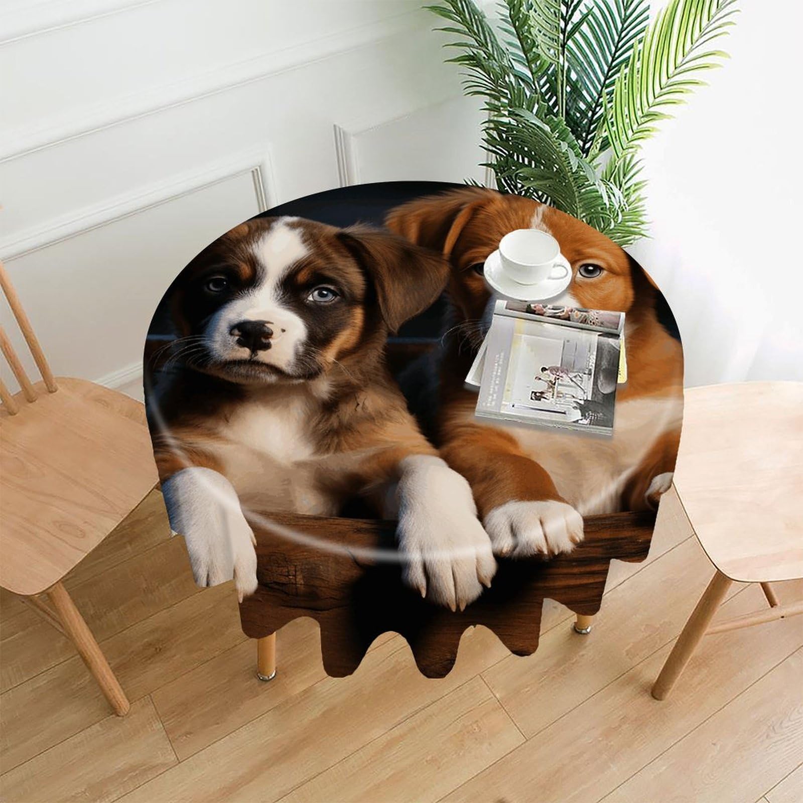 FodPand Puppies Dogs Pets Animals Round Tablecloth - 60 Inch Premium Polyester Table Cloth, Fashion Wrinkle Resistant Decorative Table Cover for Dining Kitchen Party Buffet Tables