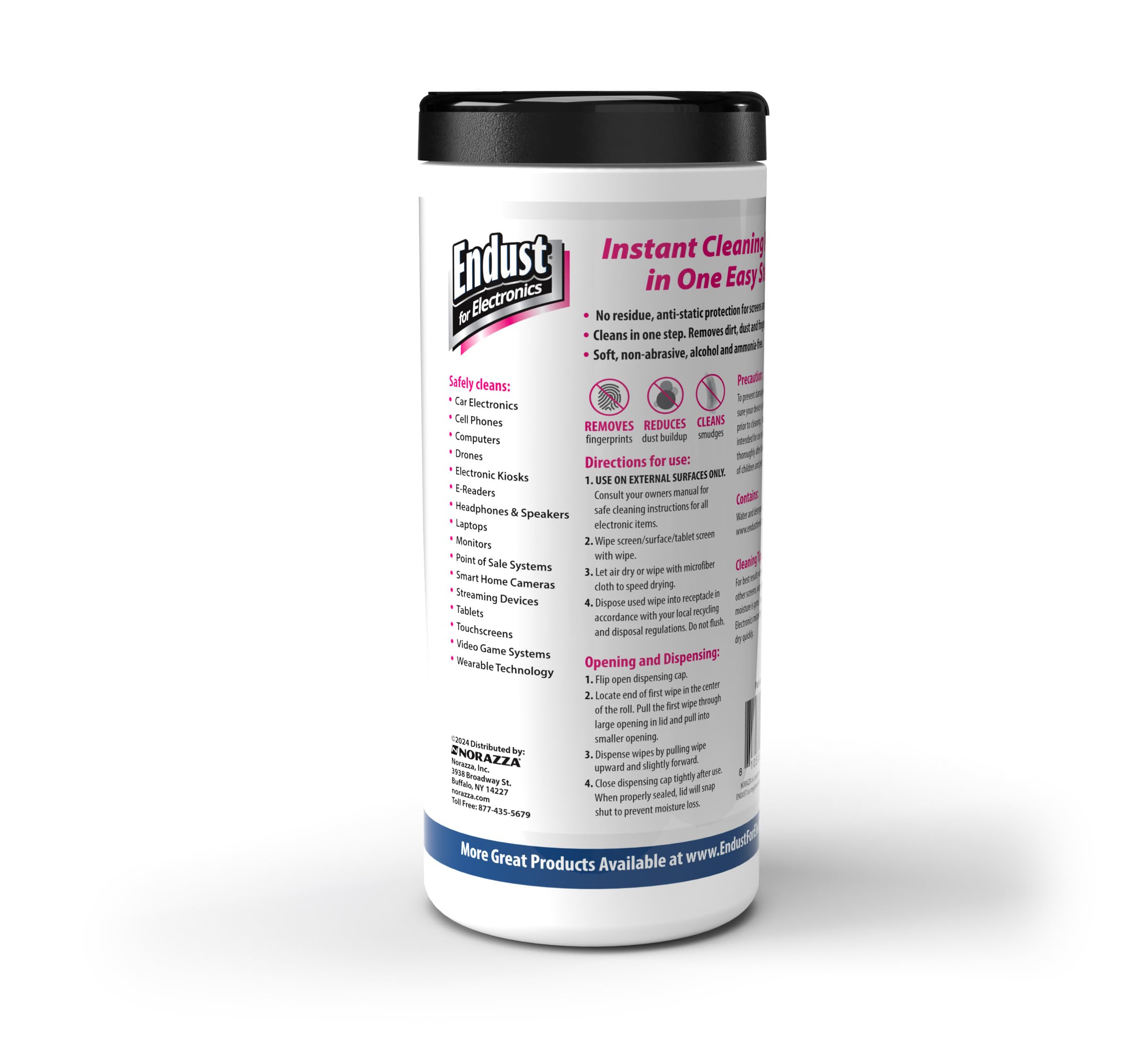 Endust for Electronics, Touchscreen cleaning wipes, Great tablet wipes, 70 count (12596)