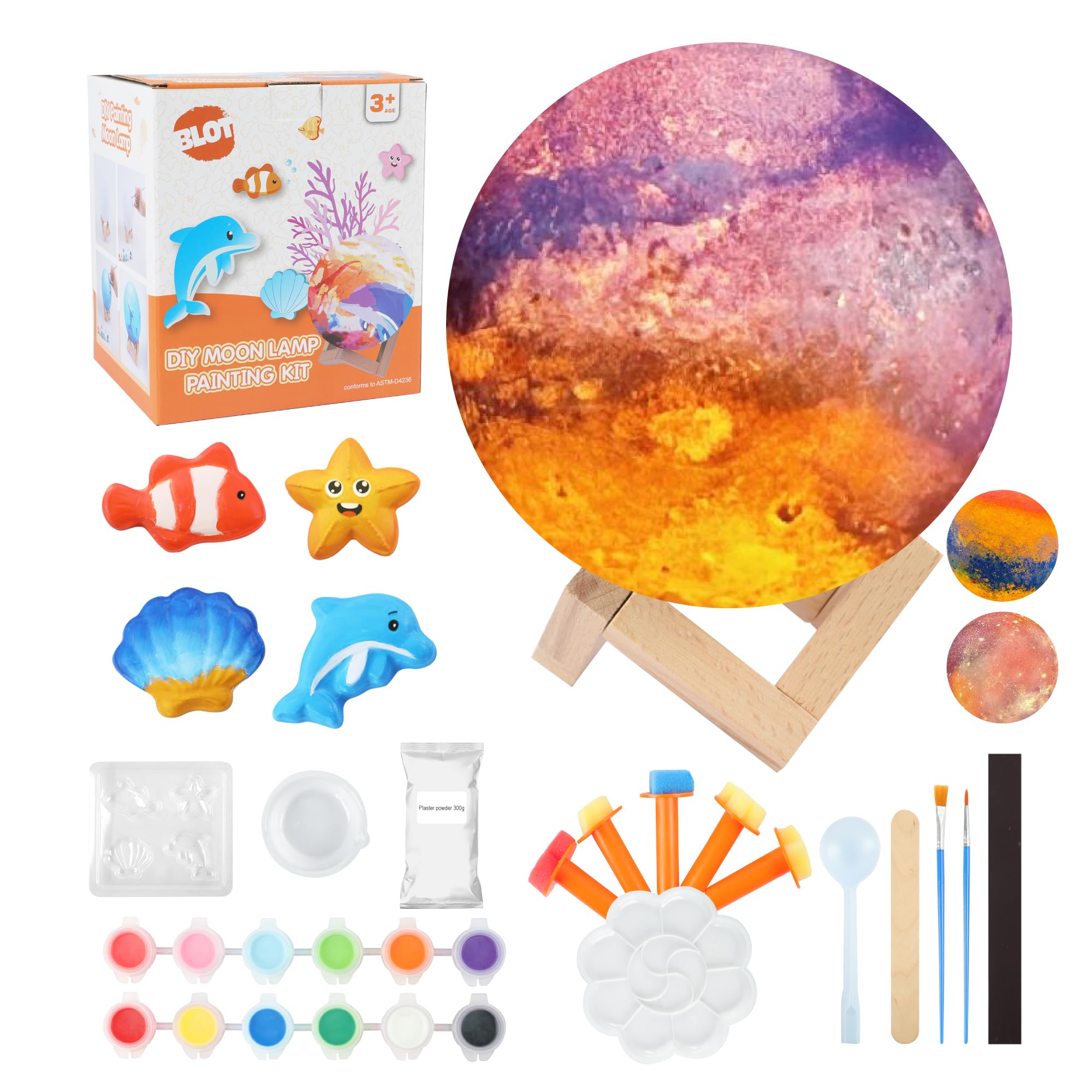 BLOT Lampada Luna Kit Pittura Bambini 3D DIY Moon Lamp Kit con Pennelli Set Pittura Lavoretti Creativi per Bambini Giocattoli Regalo di Compleanno Perfetto per Bambina 3-12 Anni