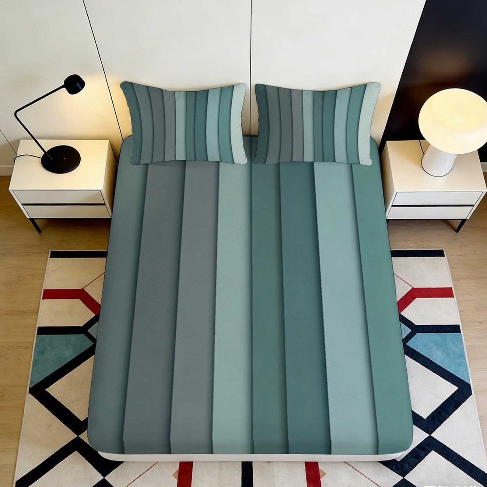 3D Printed Geometric Stripes Fitted Sheet Microfiber Soft Breathable Gradient Lines Bed Cover for Adult Bedroom Guestroom Decor 90x200x25cm