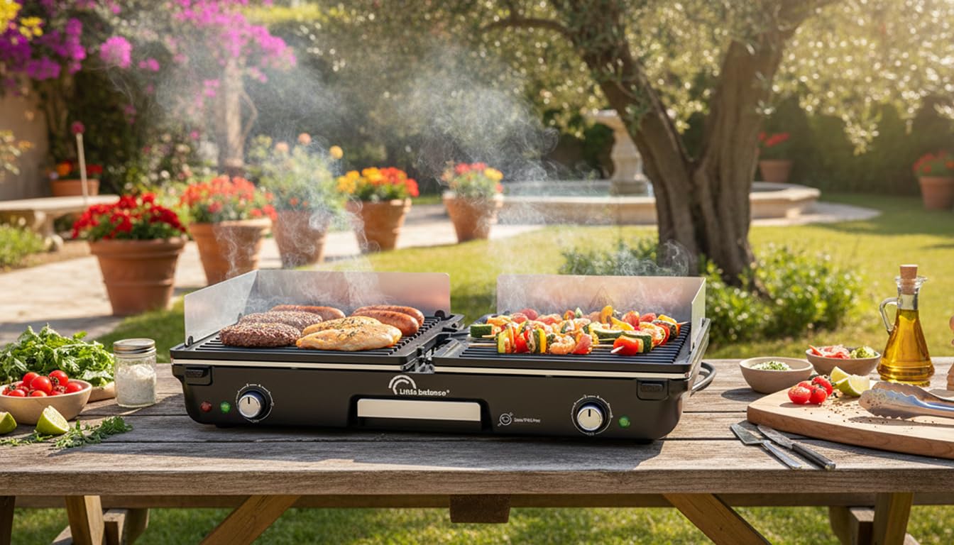 LITTLE BALANCE 3066 Dual 2000 Nopifas, Plancha Barbecue électrique, Sans PFAS, 2 zones de cuissons indépendantes, 2000 W, Noir