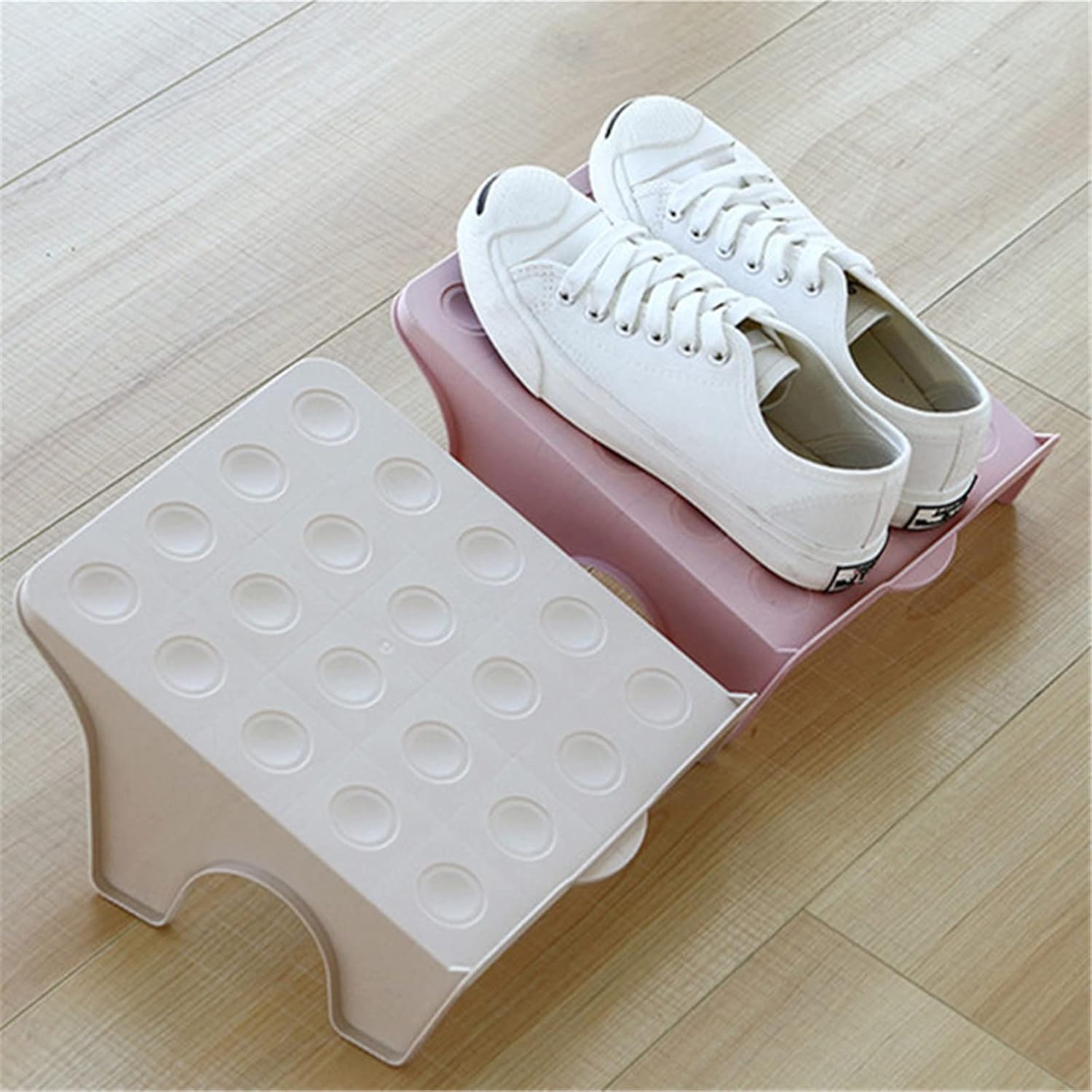 ASkinds 6 Pack Shoe Stacker Slots Space Saver, Double Layer Stack Shoe Racks, Increase Space by 200% Shoe Stackers for Home Closet Organization(Apricot)