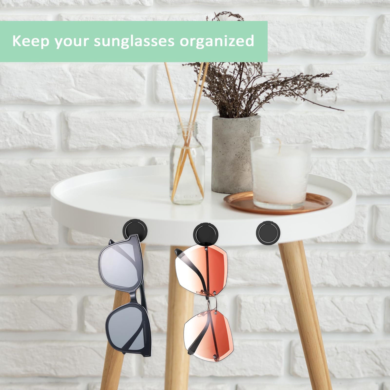 8-pak organizer na okulary przeciwsłoneczne, ścienny, okrągły, montowany na ścianie, uchwyt na okulary przeciwsłoneczne, wiszący organizer na okulary przeciwsłoneczne, czarny uchwyt na okulary