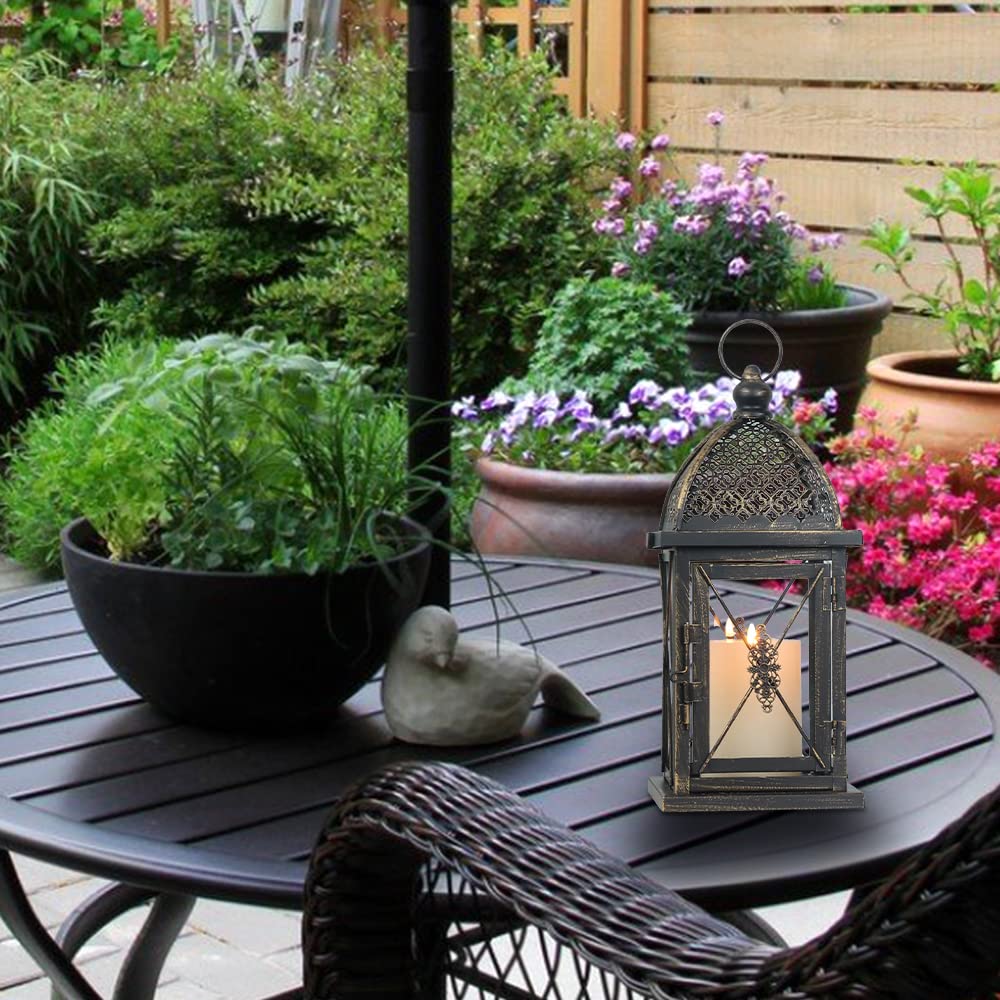 NEEDOMO Large Candle Lantern Decorative, 14'' Vintage Outdoor Lanterns with Clear Glass, Black Metal Candle Holder Lantern Rustic Farmhouse Shelf Decor for Indoor Outdoor Events Wedding and Party