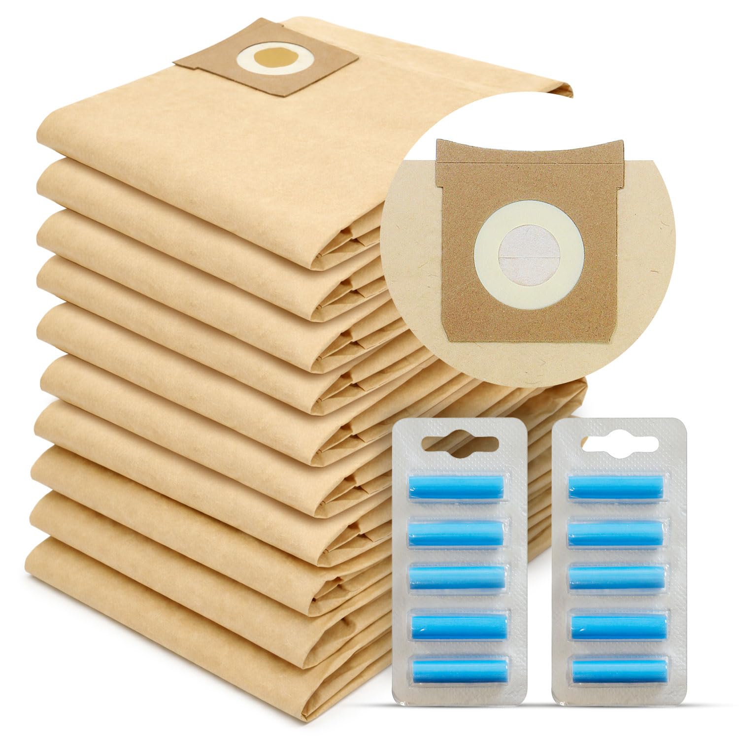 Reliapart Titan Compatible Vacuum Dust Bags (10 Pack + 10 Fresheners) for Titan 16L 20L 30L 40L Wet Dry Vacuum Cleaners TTB774VAC TTB775VAC TTB776VAC TTB777VAC With Rubberised Seal