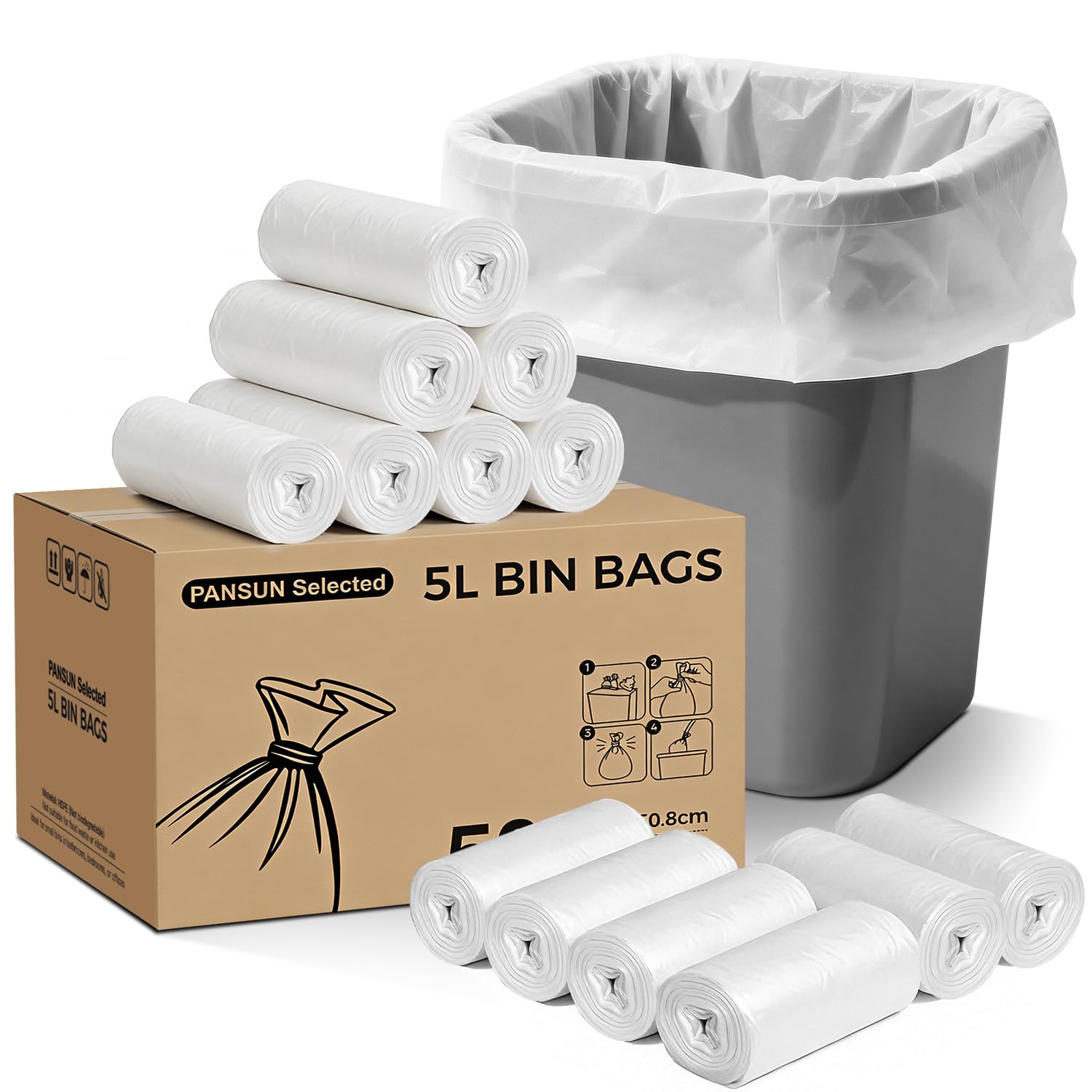 PANSUN Selected Small Bin Bags 5L, 500 Pack Pedal Bin Liners, Clear White Plastic Bin Bags,42cm*50cm,Bulk Supply for Office, Hotel, Restaurant, School-image-47