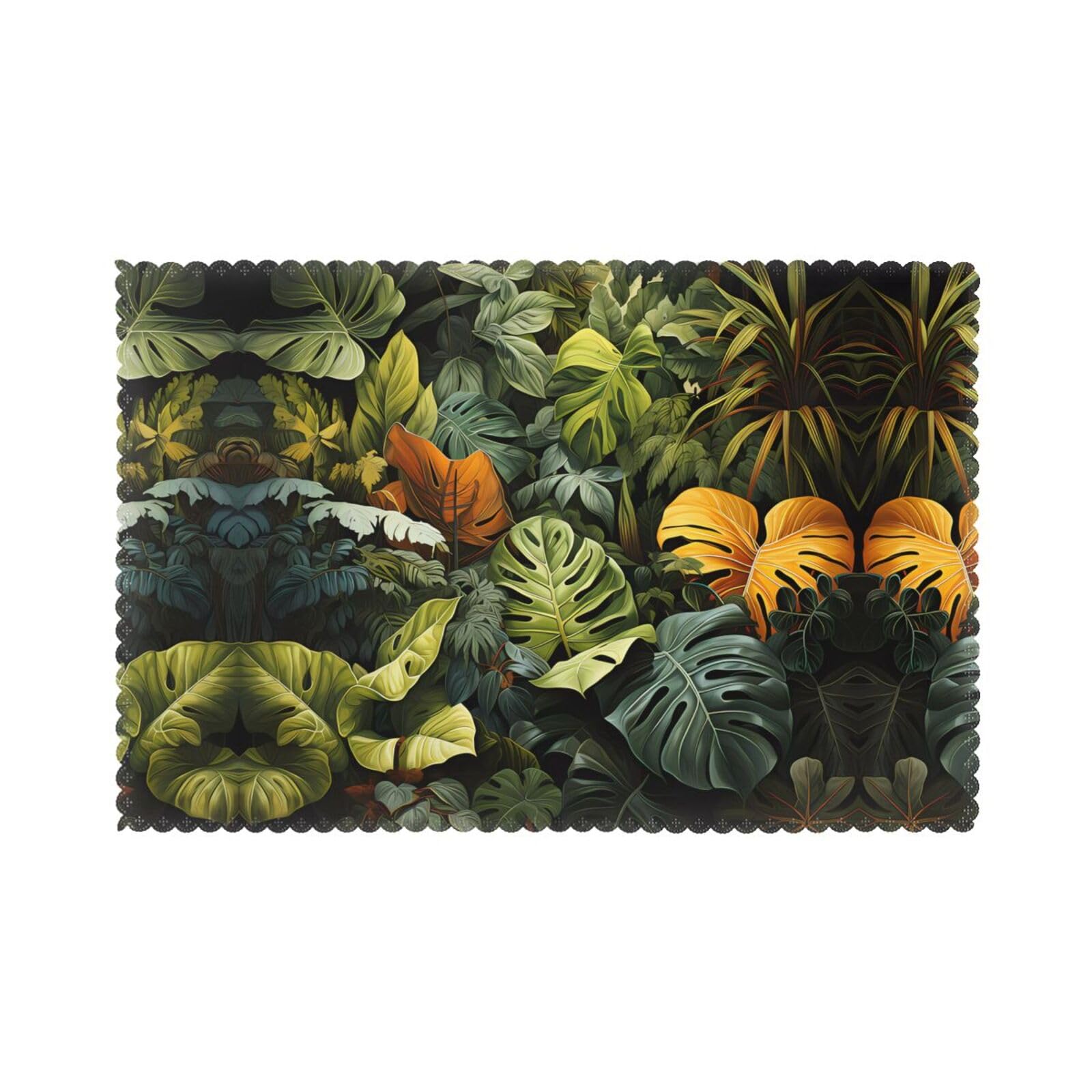 Tropical Rainforest Palm Leaves Printed table mat set (6 pieces) - Aesthetic upgrade for family gatherings and hotel banquets