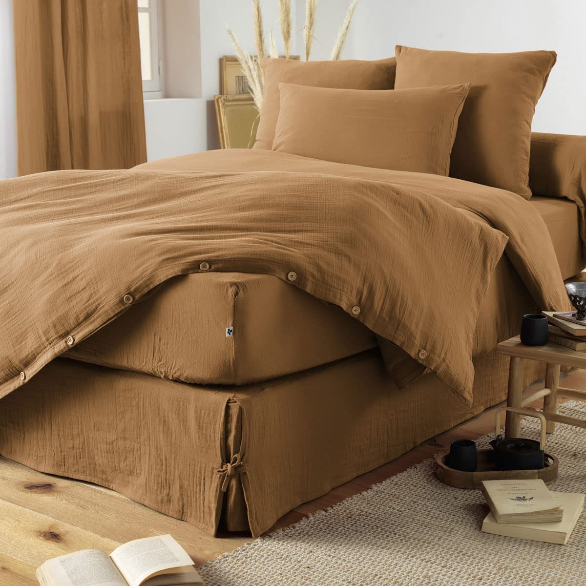 Bout de lit édredon Gaze de Coton 90 x 200 cm Gaia Coloris Camel