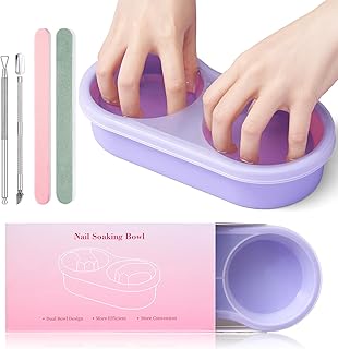 Quaferen Dual Nail Soaking Bowl: 3nd Generation 2-in-1 Manicure Bowl Acetone Proof for Women, Time-Saving Soak Off Gel Nail Polish Dip Powder Acrylic Removal Kit for Salon Home (Normal Size,Purple)