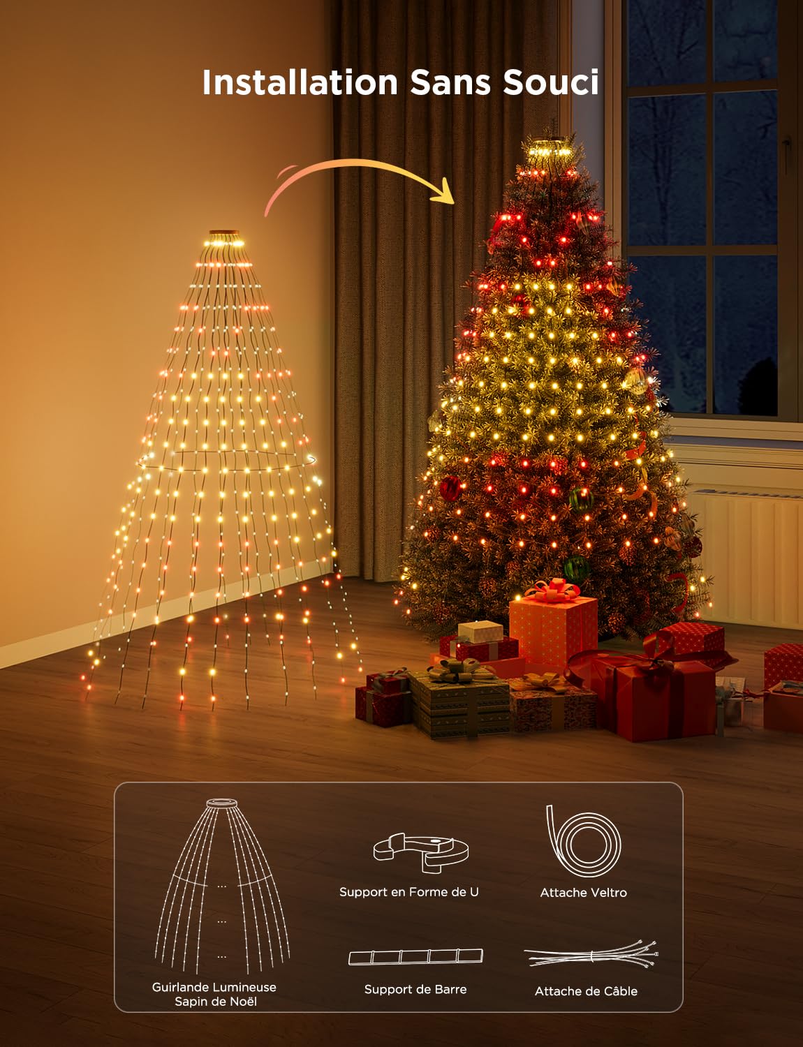 Govee Guirlande Lumineuse Sapin de Noël, RGBIC 480 LED Intelligente, 2M*24 | Arbre de Noël Lumineux, Music Sync, 60+ Modes de Scène pour la Décor d'Halloween, Fil Vert