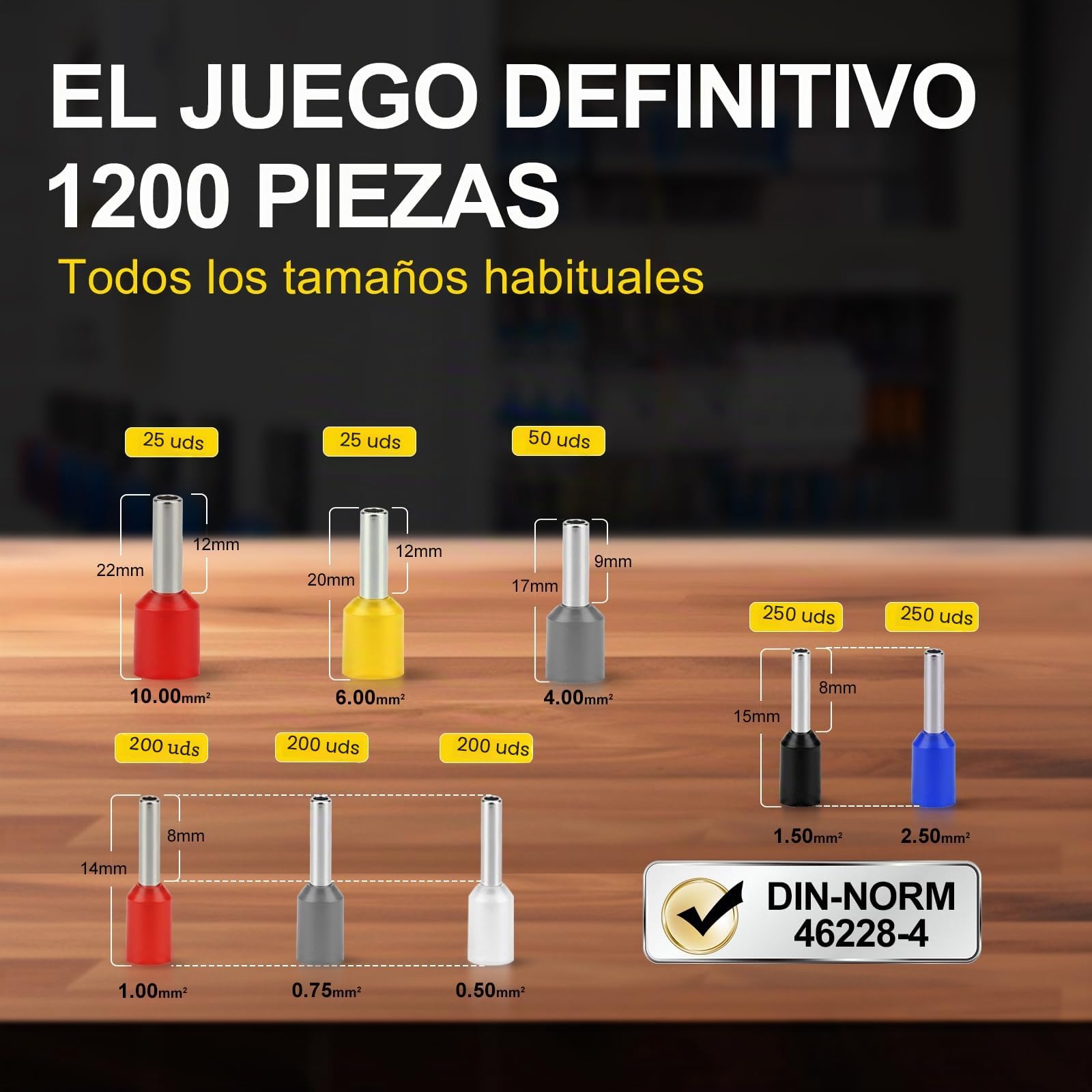 HYCHIKA Crimpadora Kit, Pelacables automático 3 en 1, Juego de alicates de corte con 1200 piezas 0,25-10mm²(AWG 24-8) Terminales, Crimpadora Punteras, Alicates de Crimpado