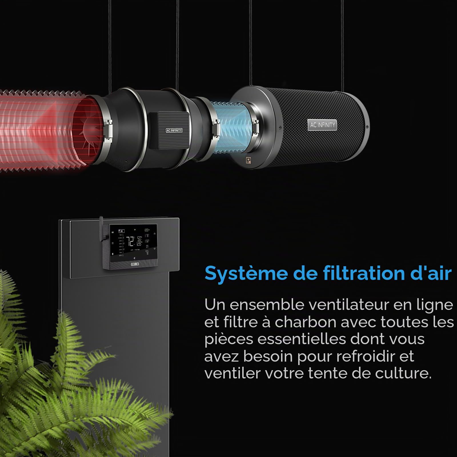 AC Infinity Kit de filtration d'air PRO 150 mm, contrôleur AI contrôle par application WiFi et réglage automatique du niveau, ventilateur en ligne, filtre à charbon, conduit, système de ventilation