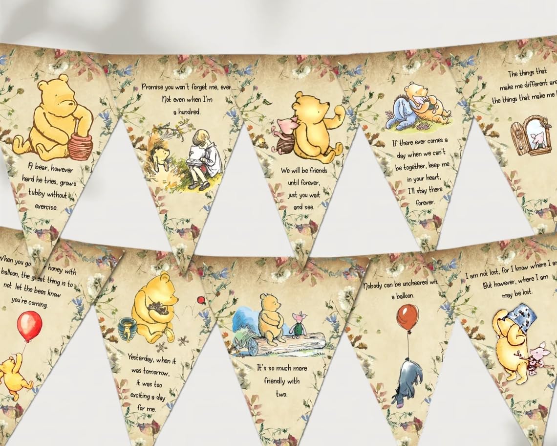 Unbala Winnie the Pooh Bear Pennant Banner - Red, 5" x 7", 24 Pack - Perfect for Baby Shower, Birthday Party, Newborn Celebration