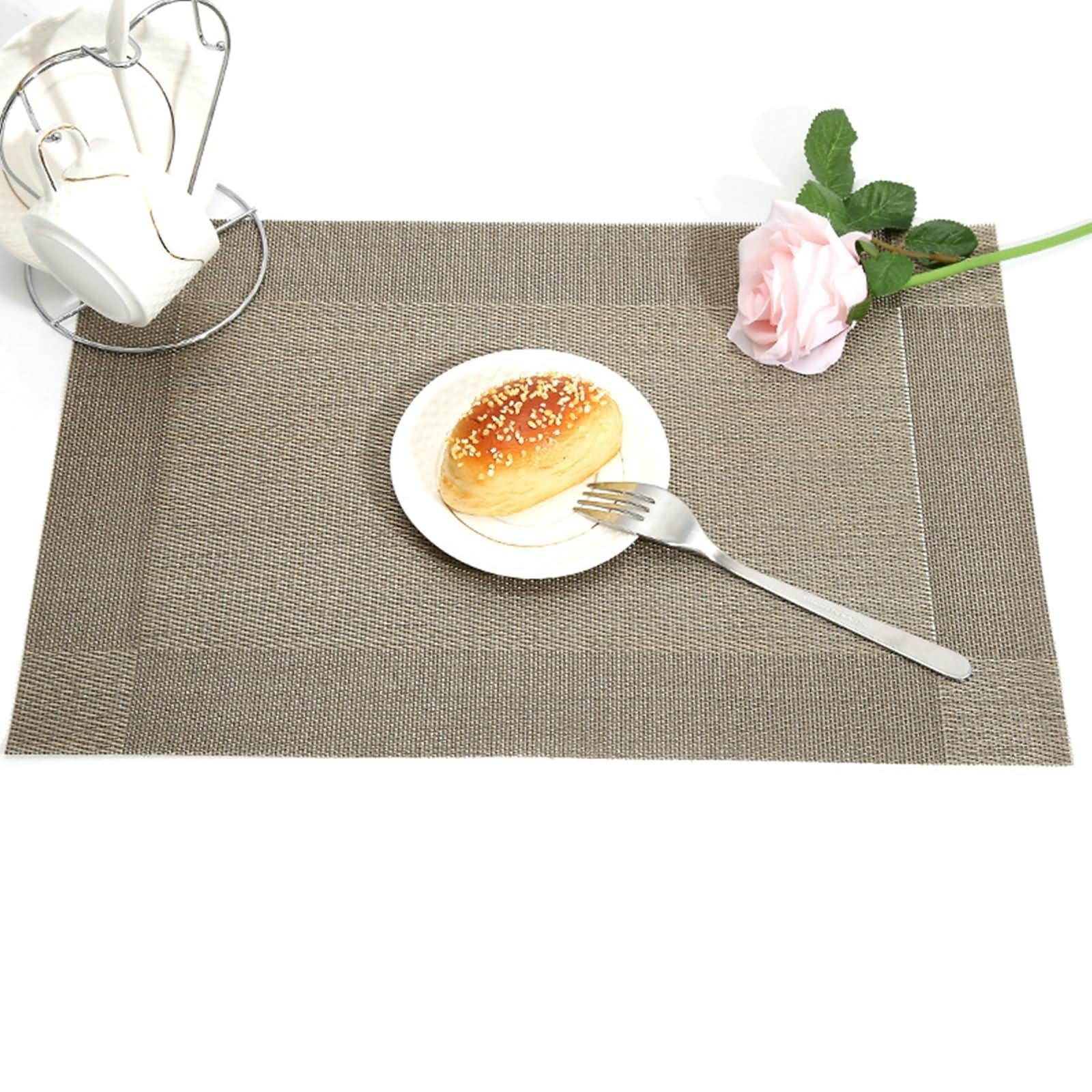 Journey Desk - Juego de 10 manteles individuales (45 x 30 cm), color marrón mate rectangular de PVC para cocina interior exterior