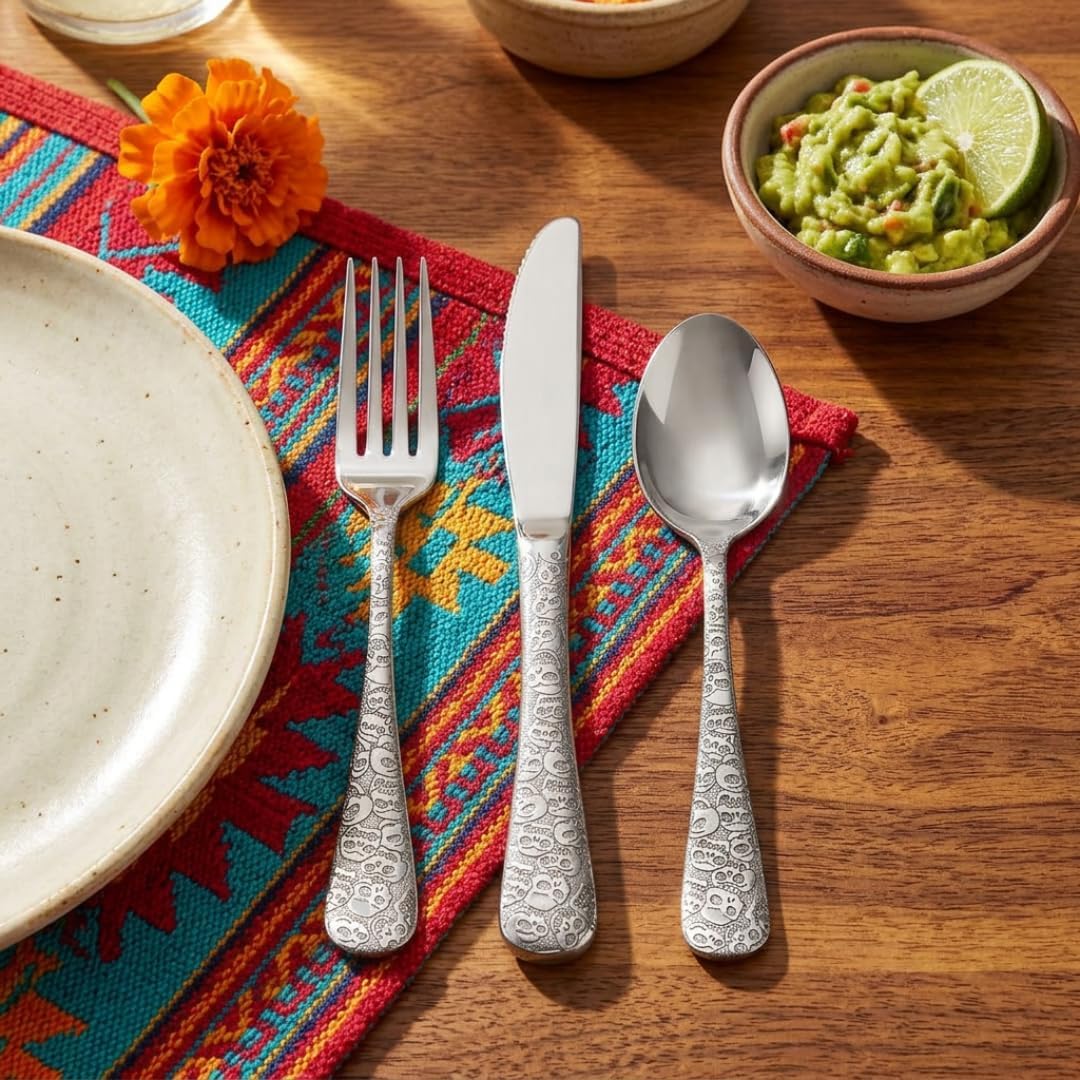Liberty Tabletop Calavera (Skull) 24 Piece Flatware Set, Service for 8, 18/10 Stainless Steel, Silverware Set, Made in USA