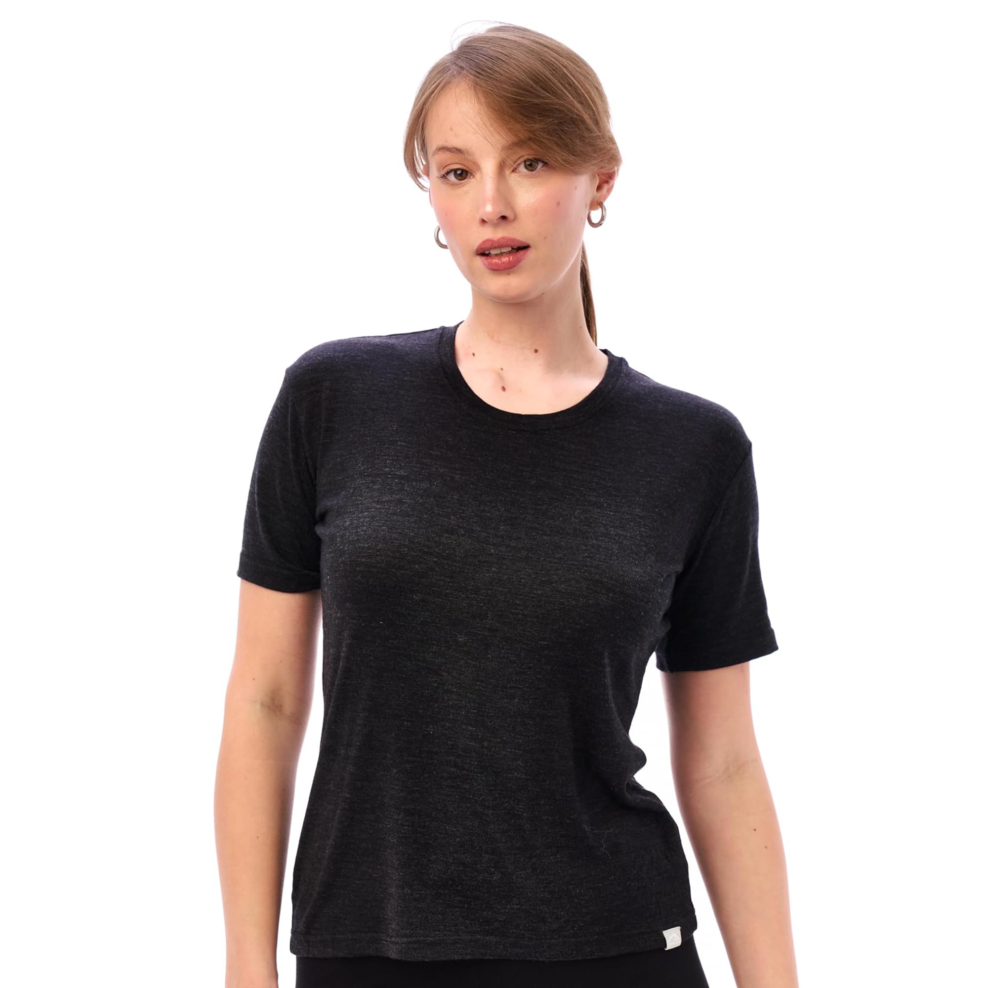 Merino.tech Merinowolle T-Shirt Damen - 100% Merinowolle Base Layer Damen Kurzarm Tee, Rundhalsausschnitt, Ebenholzgrau