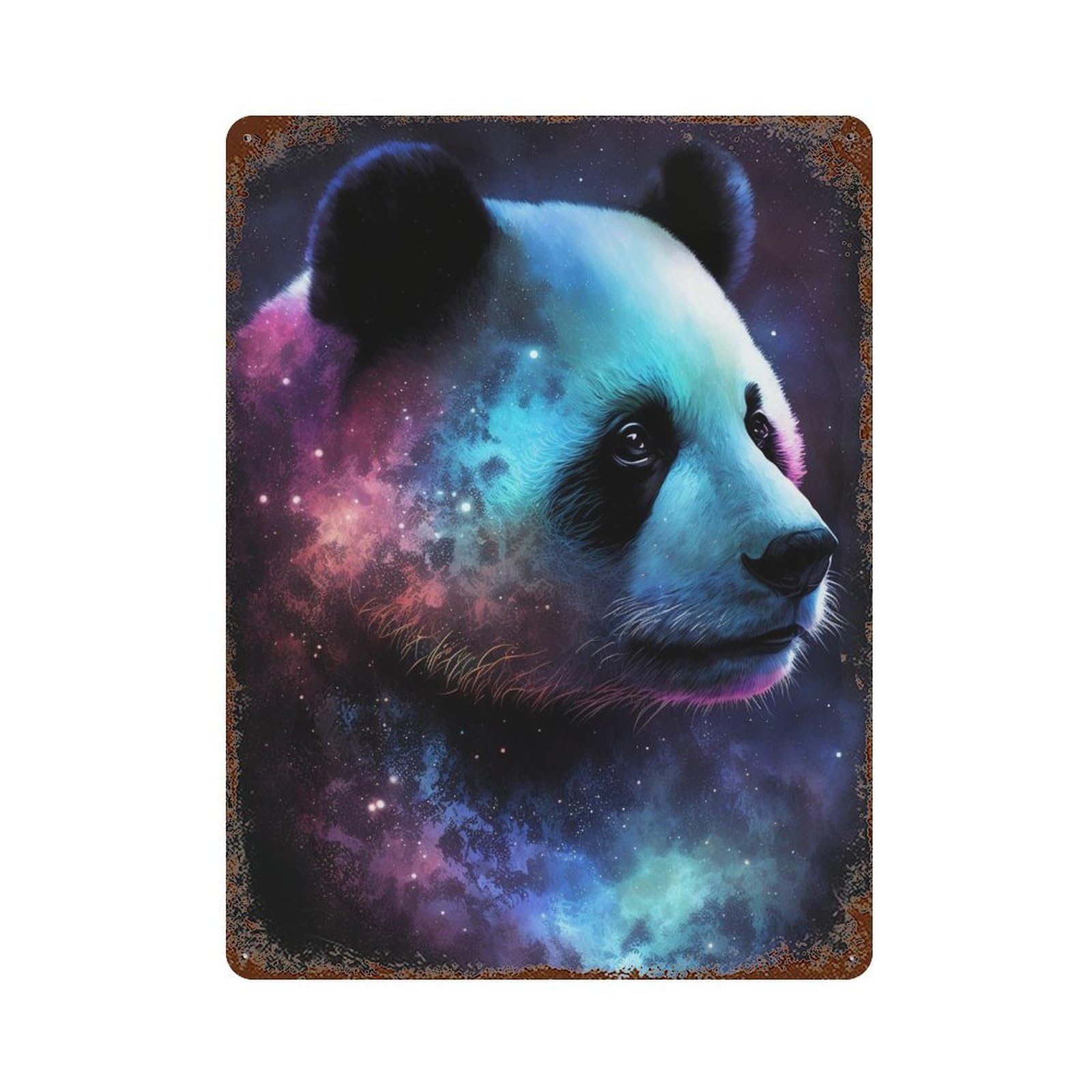 Rust Effect Cosmic Panda Art Print-13 Retro Metal Sign 15.7"x11.8", Farmhouse Wall Decor for Living Room, Hallway And Home Decor