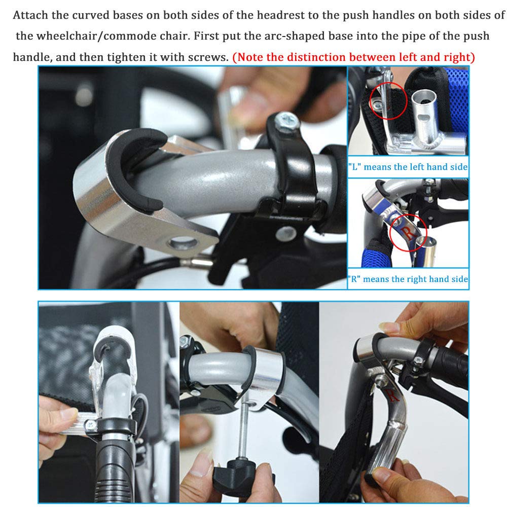 Reposacabezas Silla de Ruedas de Ruedas Soporte para el Cuello Acolchado para la Cabeza Altura y áNgulo Ajustables para Adultos de 16-20 "Accesorios de Silla de Ruedas de Viaje Universal （Negro