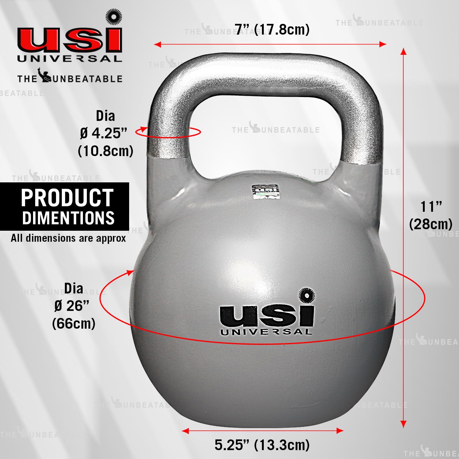 USI UNIVERSAL THE UNBEATABLE Kettlebells, Kettlebell für Fitness, Kettlebell für Home Gym, CKB Wettbewerb Kettlebell mit Stahlhohlkonstruktion, strukturierter breiter Griff & breiter Basis