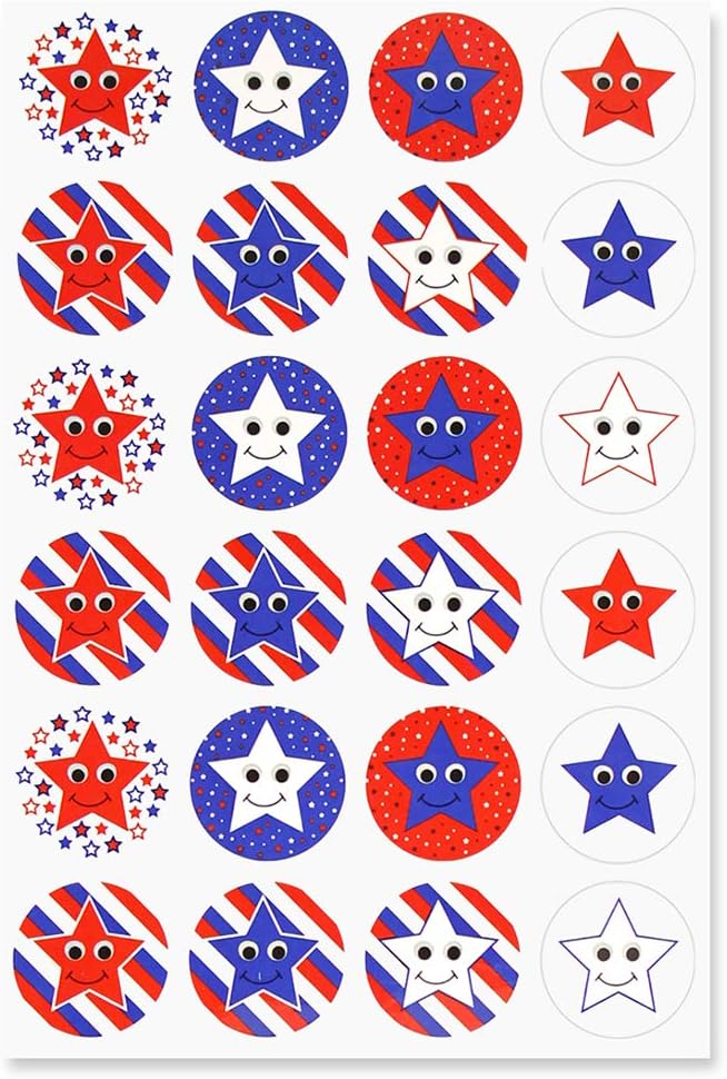 Hygloss Products Patriotic Stars & Stripes Stickers Perfect for Arts, Crafts, DIY Projects & Much More-Self-Adhesive-Red, White & Blue-1” Stickers-24 per 3 Sheets, Multicolor
