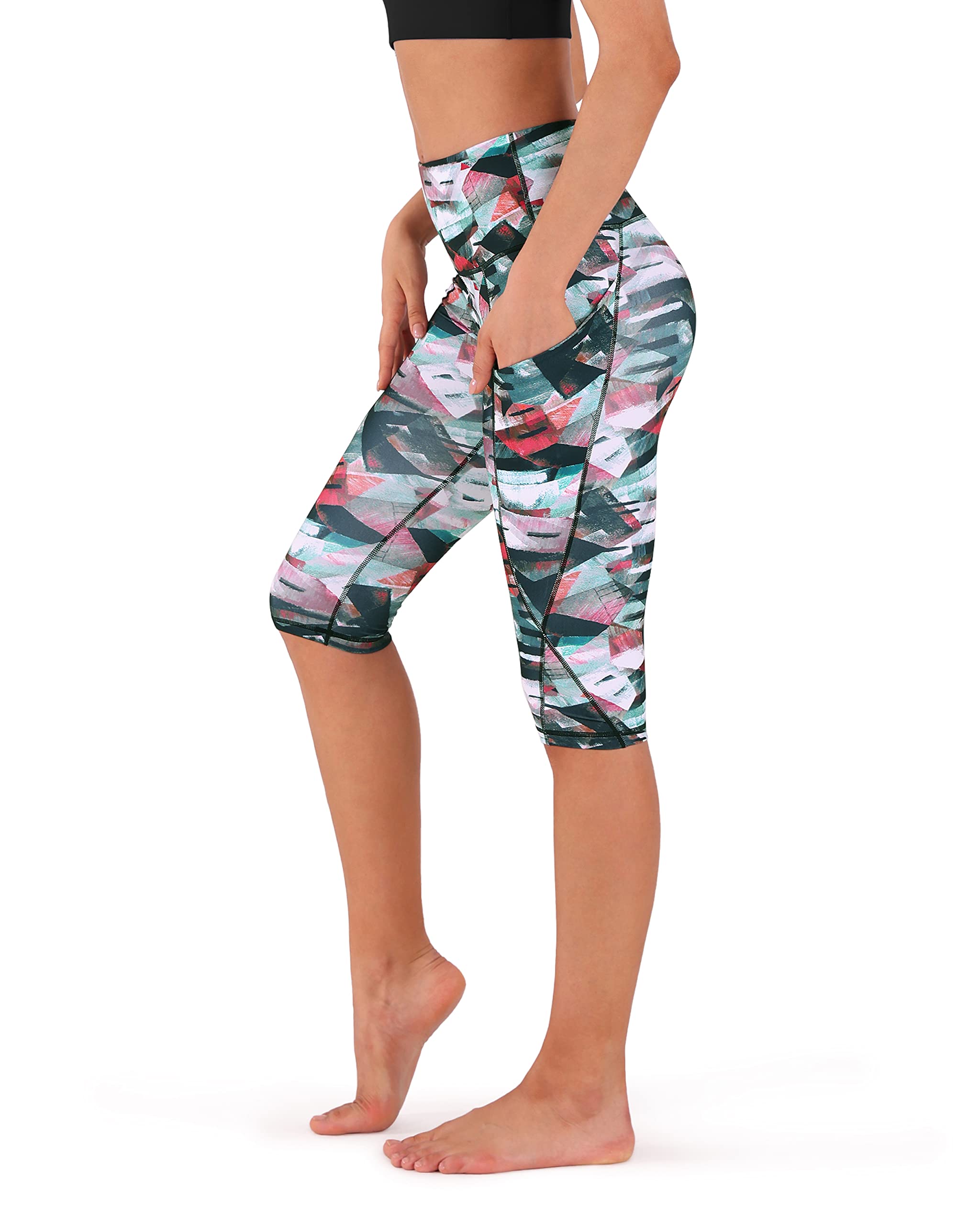 ODODOS Women's High Waisted Yoga Capris with Pockets, Tummy Control Non See Through Workout Athletic Running Capri Leggings