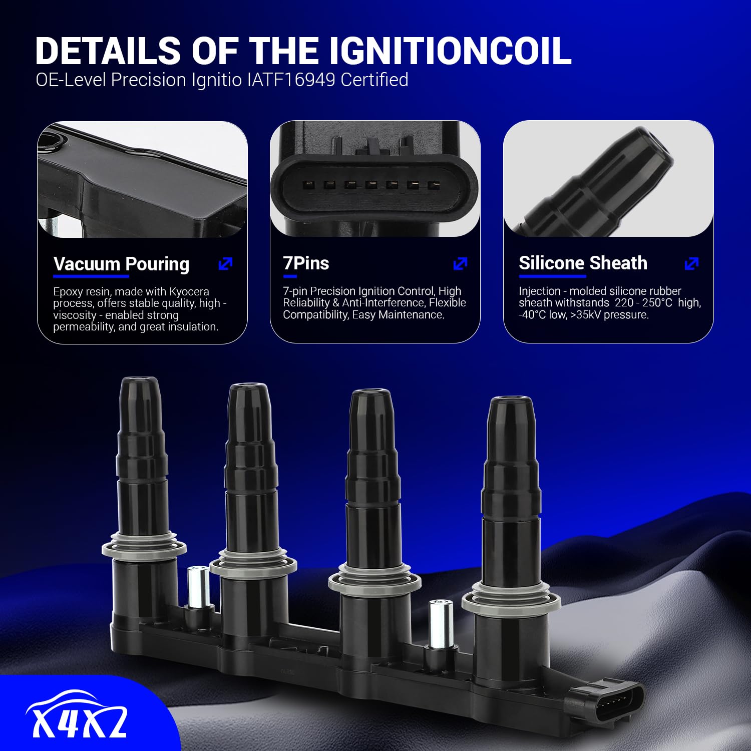 UF620 Ignition Coil & 4504 Double Iridium Spark Plug for 11-15 Chevy Cruze, 12-18 Chevy Sonic,09-11 Aveo Aveo5 /09-10 Pontiac G3 1.6L 1.8L L4 Replaces# 90919-02247 C1646 5C1703 D517C