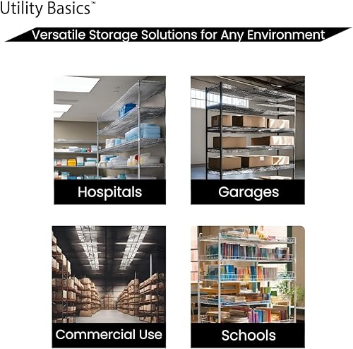 Miniatura 8 de Estantería de alambre de alta calidad de 48 x 24 x 72 pulgadas, color negro, de 5 niveles, NSF, capacidad máxima, 4000 libras, estante de