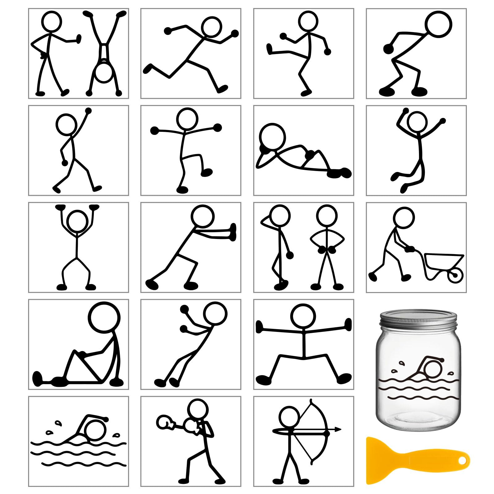 Autocollant de transfert stickman coloré dessin animé pour loisirs créatifs et décor de vase
