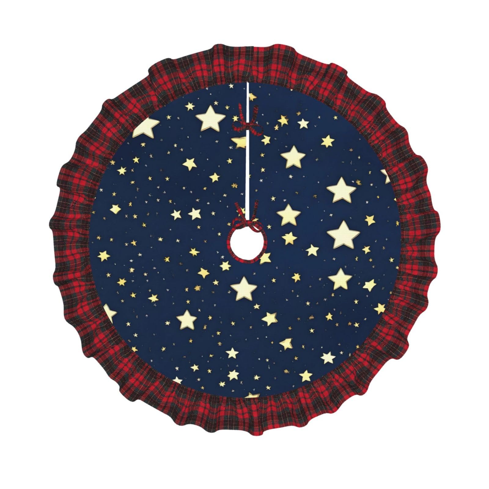 Jupe de sapin de Noël imprimé ciel et étoiles tapis de pied écossais