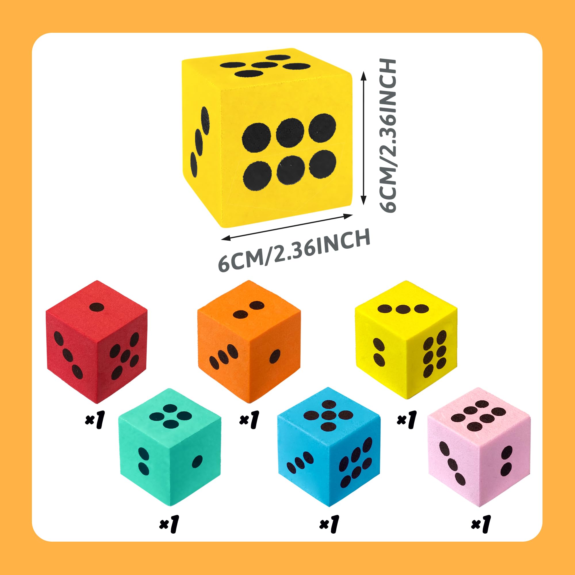 XIPEGPA - Juego de 6 dados de espuma grandes y coloridos con números para juegos de matemáticas, construcción de aula, entretenimiento educativo para fiestas, regalos de cumpleaños en 6 colores (2.4