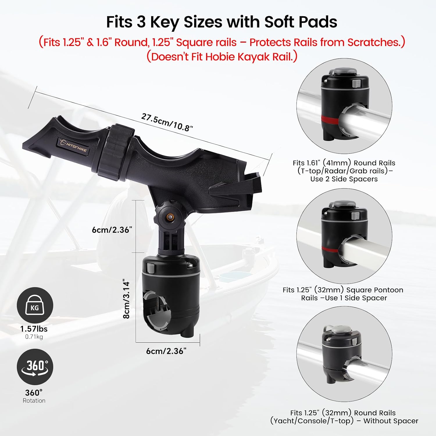 HITORHIKE Fishing Rod Holder Universal Fit Kit Allows for 360-degree Adjustment Kayak…