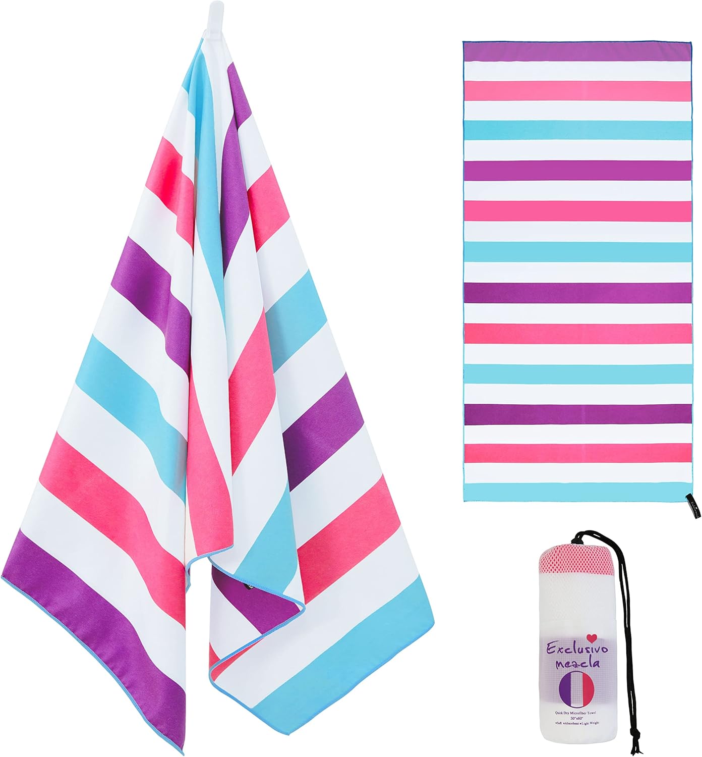 Exclusivo Mezcla Microfiber Quick Dry Beach Towel, Large Sand Free Beach Towel for