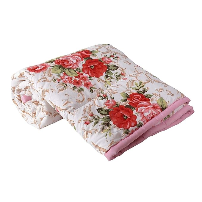 Sabhya Creation Lightweight Microfibre Reversible Double Blanket/Duvet/Quilt/AC Dohar (Pink Floral)