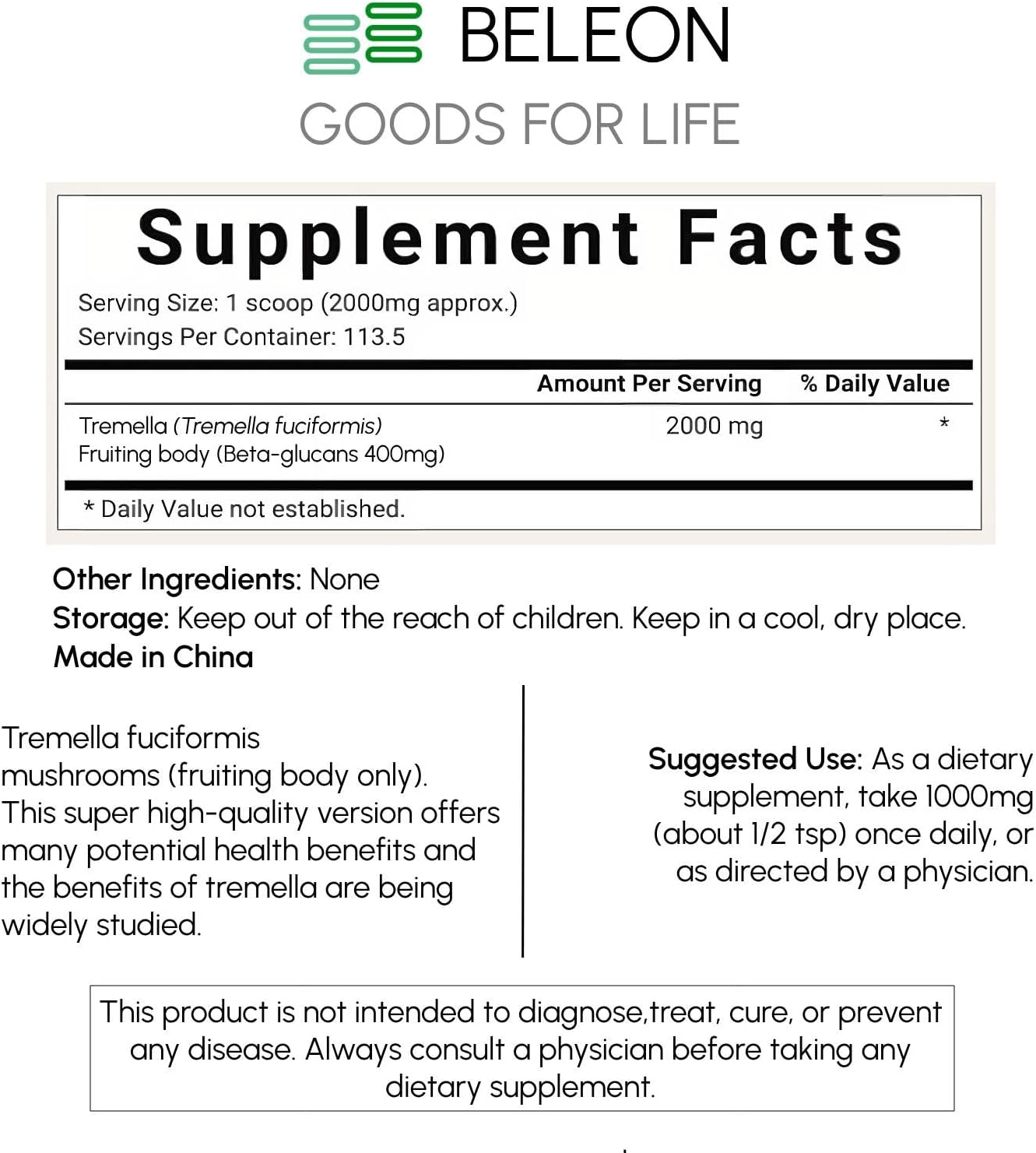 Tremella Mushroom Powder 8 oz - Pure Snow Fungus Powder, Fruitnig Body, Daily Support - Image 5