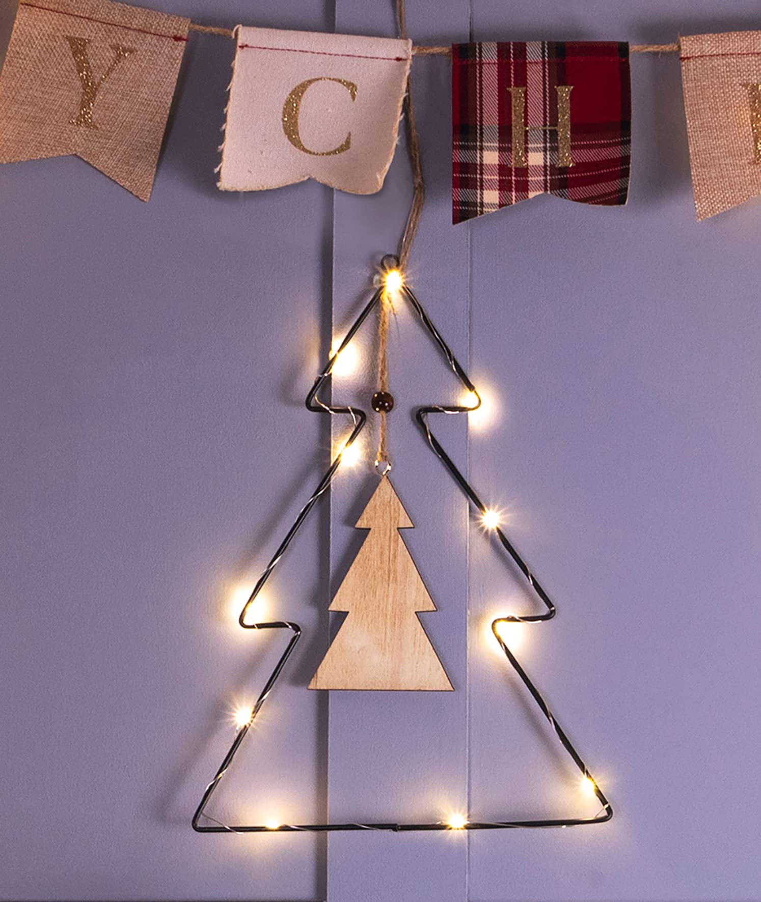 St Helens Black Metal Christmas Tree Hanging Centre - Wooden Star Detail