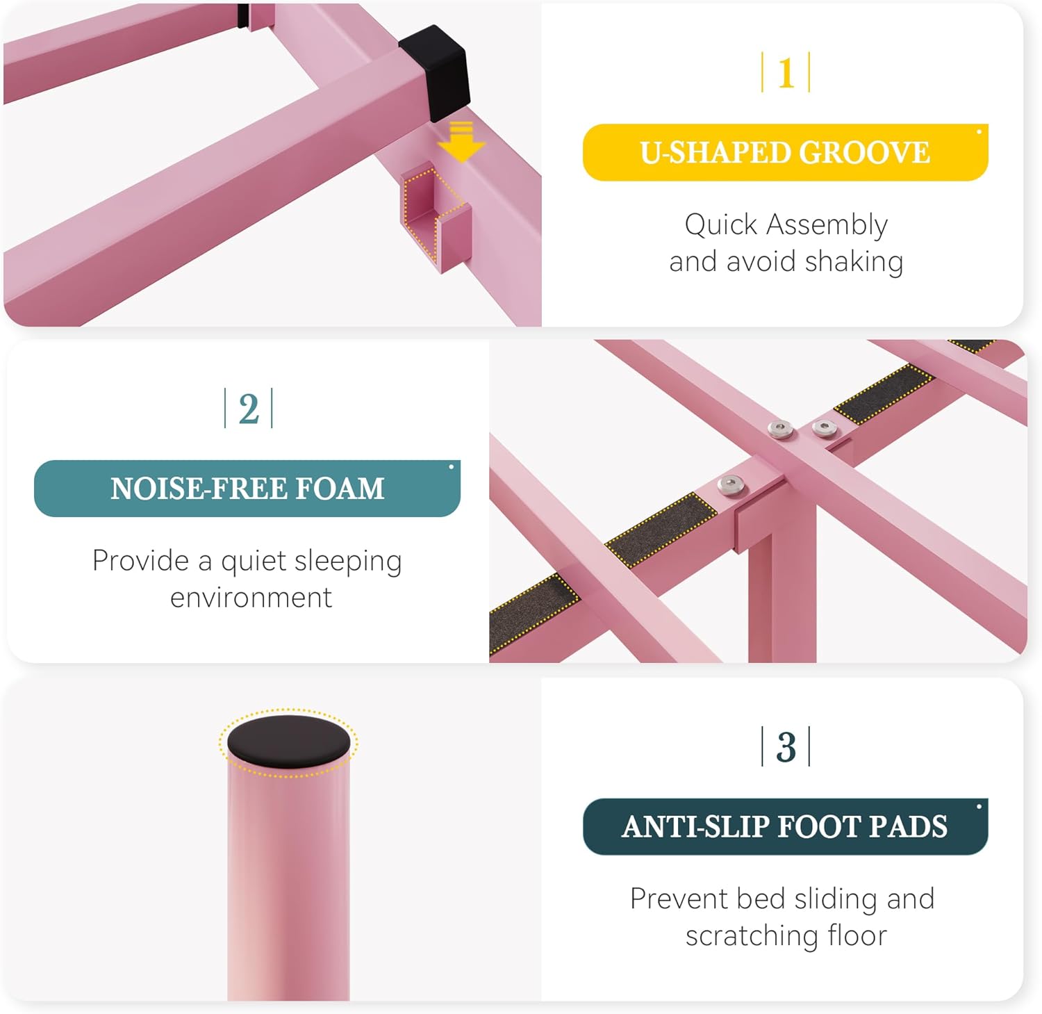 HOOMIC 14 Inch Queen Size Heart Shaped Metal Platform Bed Frame with Headboard and Footboard, Under-Bed Storage Space, Noise-Free Mattress Foundation, No Box Spring Needed, Easy Assembly, Pink