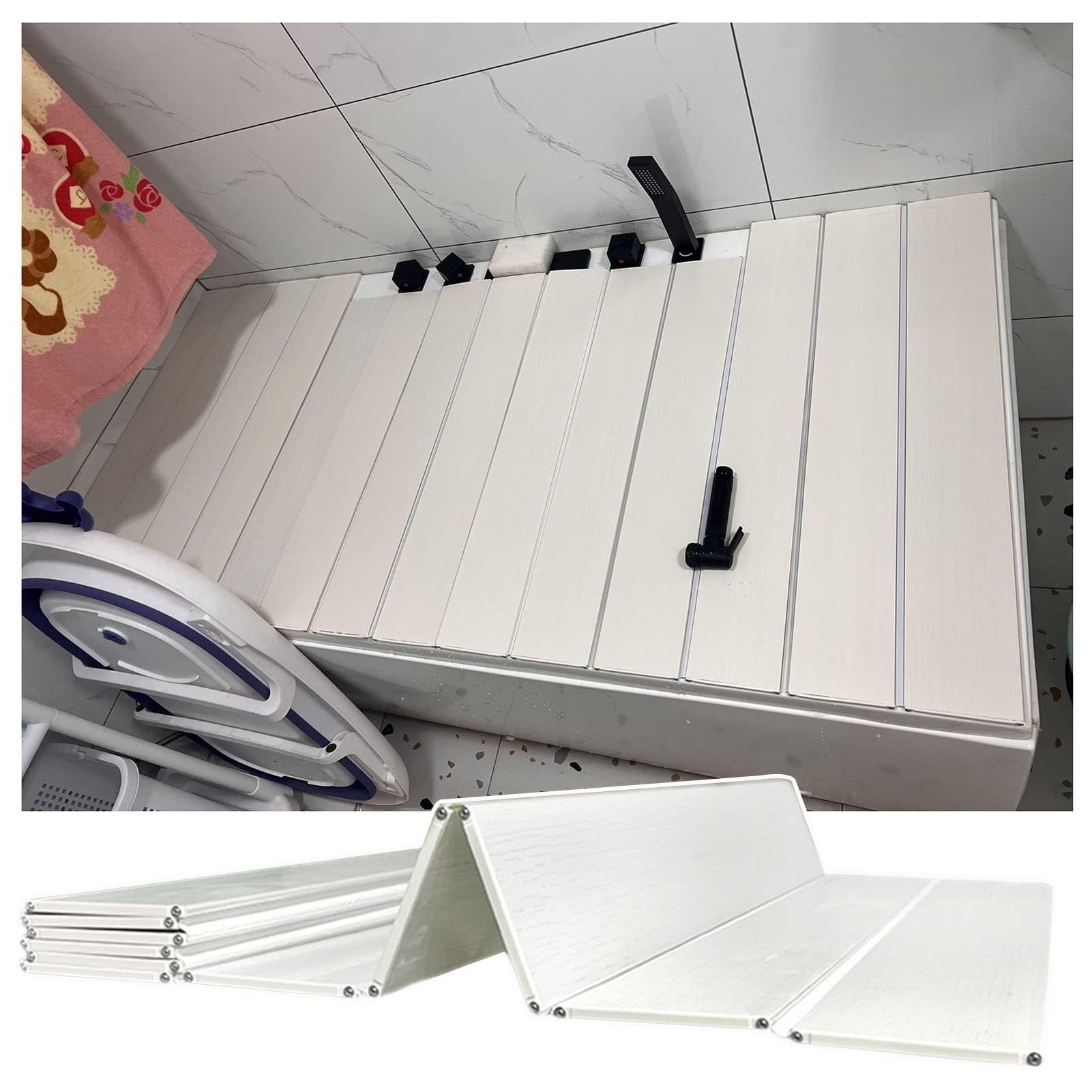 Foldab pokrowiec na wannę z PCW, biała, półka na telefony Boo, osłona termiczna i pyłoszczelna, ochrona 70 x 105 x 0,6 cm, idealne akcesorium do wanny