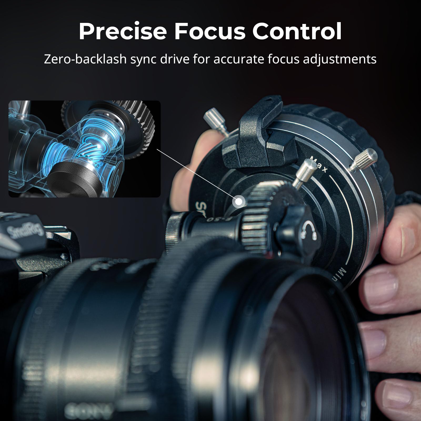 SMALLRIG Follow Focus F50 4745 Levier d'amortissement dynamique en continu et arrêts A/B avec tige de serrage 15 mm pour appareil photo reflex numérique Sony FE/FE C et Canon