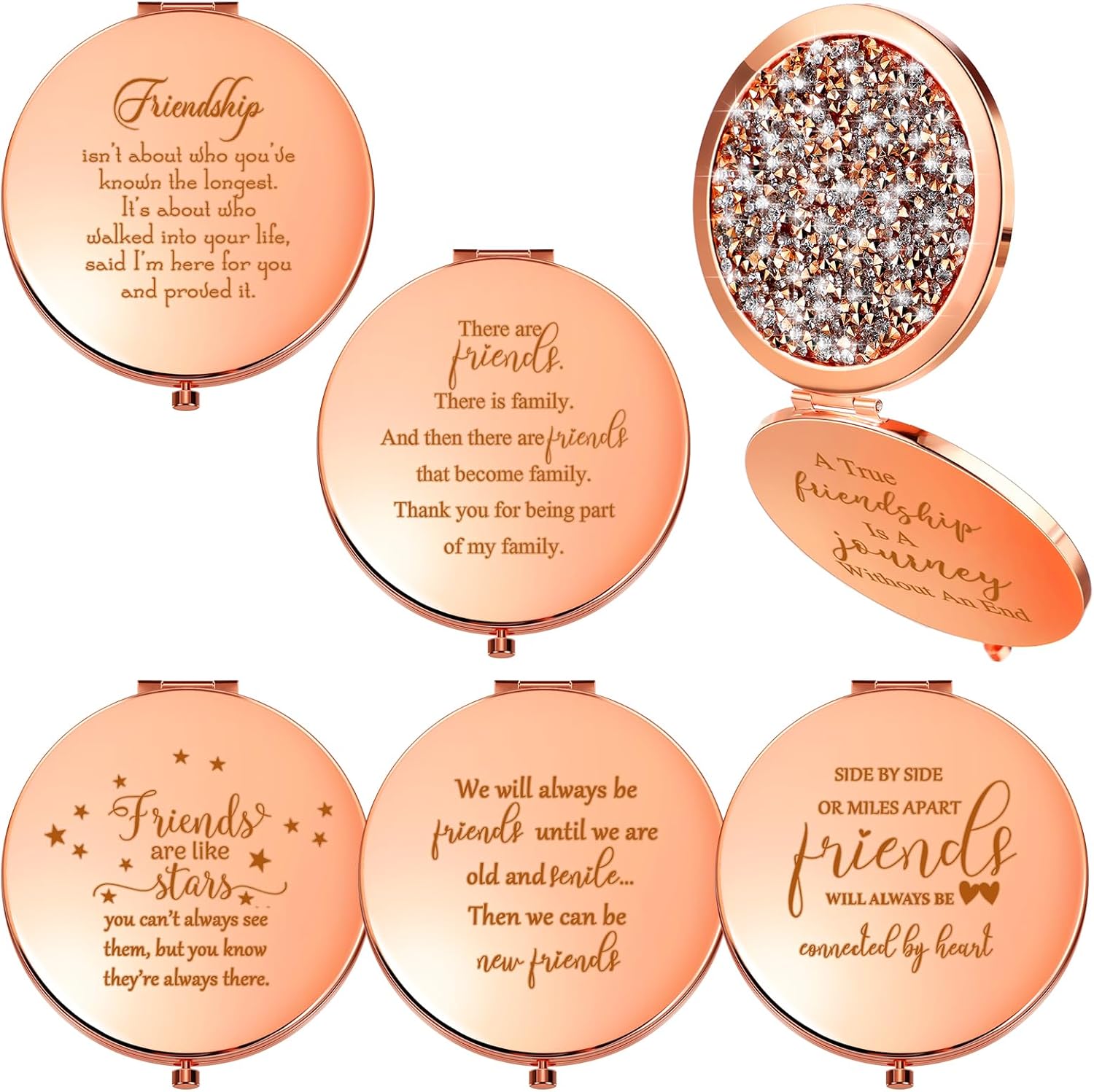 Geelin 6 Pcs Friendsgiving Gifts for Women Compact Mirror Bulk Rose Gold Pocket Mirror for Women BFF Galentines Sister Mom Wife Daughter Niece Grandma Friendship Birthday Gifts