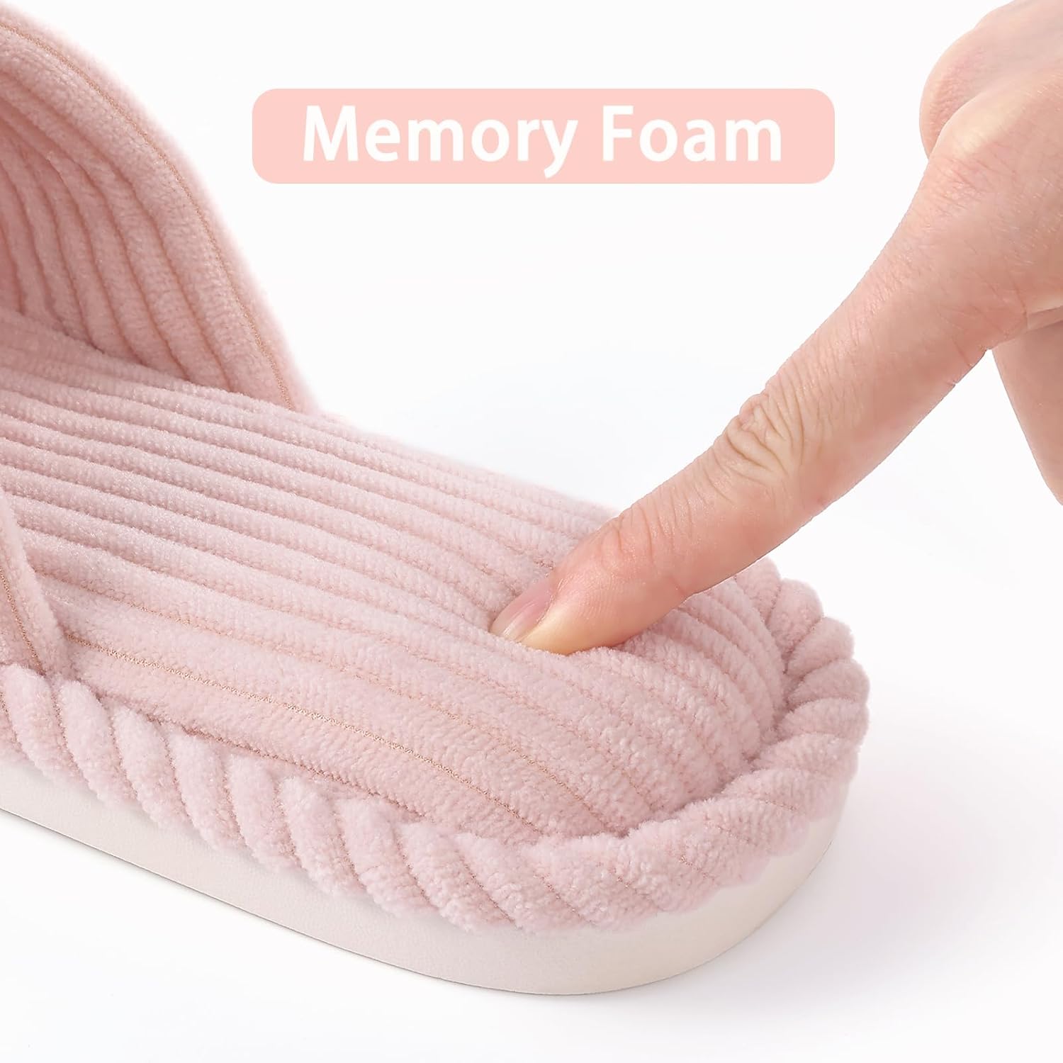 Evshine House Slippers for Women Memory Foam Bedroom Slippers Corduroy Open Toe Slides Shoes Indoor and Outdoor - Image 5