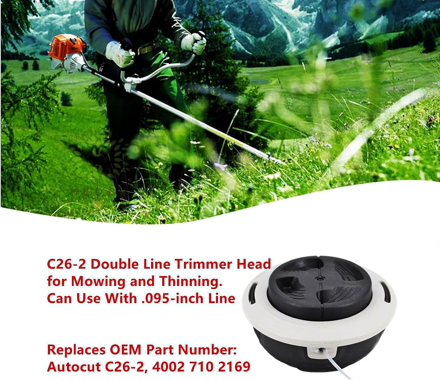 C26-2 Trimmer Head for Stihl FS55 FS55R FS56 FS56RC FS70 FS70R FS80 FS85 FS90 FS90R FS91 FS94 FS110 FS120 FS130 FS131 FS131R FS240 FS250 Brushucutters Weed Eater 4002 710 2169 (2-Pack)