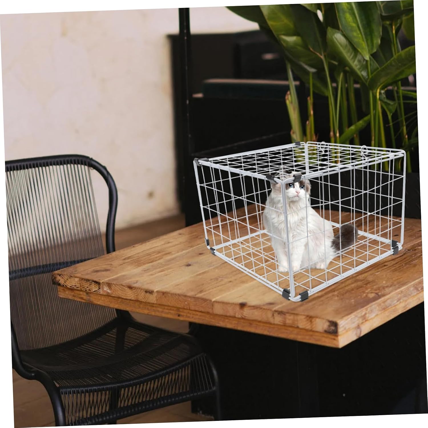 Foldable Iron Cat Cage for Car Use, Design, White | Rust Proof Finish, for Cats under 3kg, Household Travel Use, One Piece, Pet Enclosure