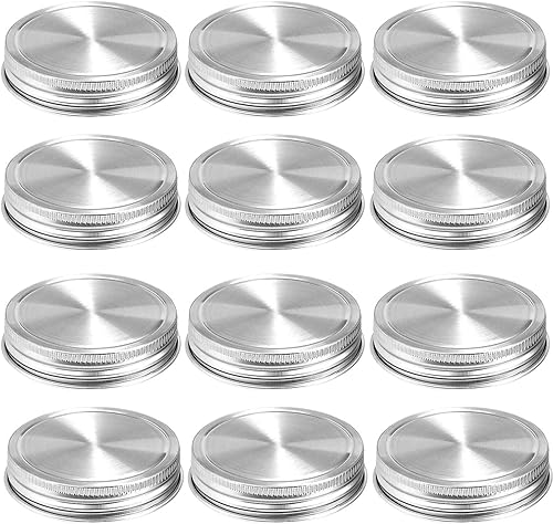 Tapas para tarros de acero inoxidable, paquete de 12 unidades, superficie pulida, reutilizables y a prueba de fugas, tapas de almacenamiento con