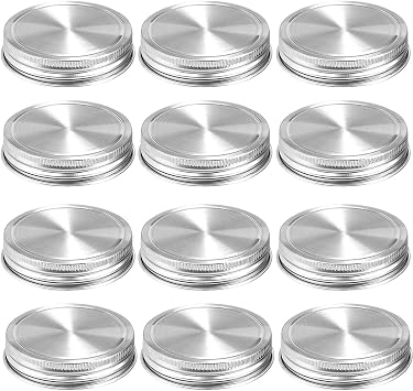 Stainless Steel Mason Jar Lids,12 Pack Polished Surface,Reusable and Leak Proof,Storage Caps with Silicone Seals for Regular Mouth Size Jars 12-Pack Stainless Steel LidsRegular Mouth