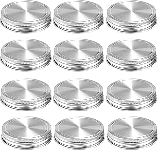 Stainless Steel Mason Jar Lids,12 Pack Polished Surface,Reusable and Leak Proof,Storage Caps with Silicone Seals for Regular Mouth Size Jars (12-Pack Stainless Steel Lids(Regular Mouth))